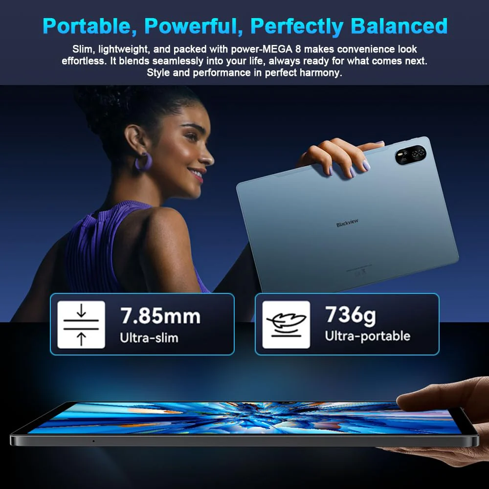 Blackview Mega 8 13 Zoll Tablet Android 15, 36GB+256GB+2TB Erweiterung, Quad-box Speakers, 2K FHD+ Gaming Tablet AI, 4G LTE 5G WiFi, 50MP AI Camera,11000mAh,PC Mode, Hülle+Intelligenter Stift, Schwarz - Image 3