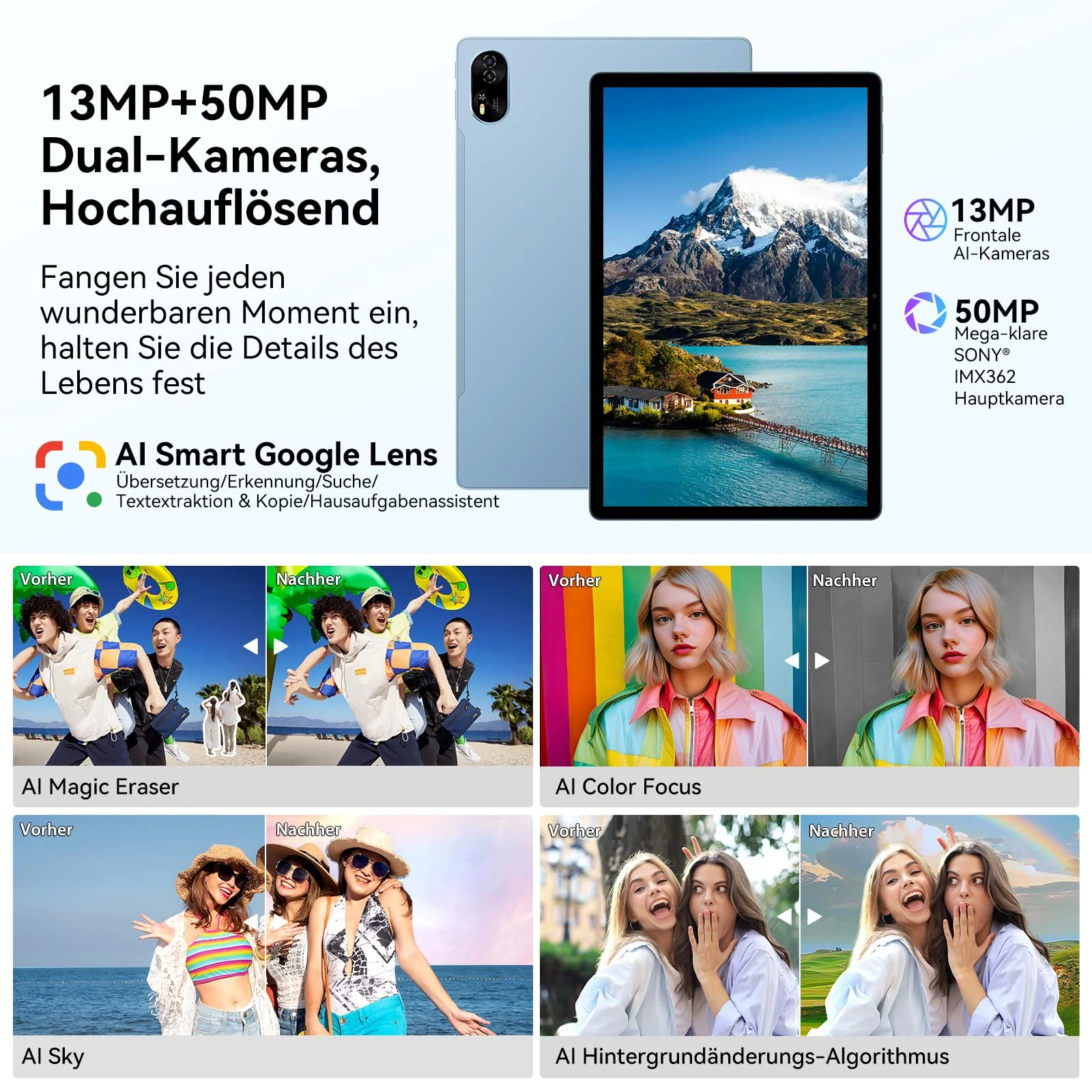 Blackview MEGA8 Android 16 Tablet 13 Zoll,36GB RAM+256GB ROM,90Hz 2K FHD Großes Display,4G LTE + 5G WiFi Gaming Tablet PC,Octa Core T620,50MP+13MP Dual AI Camera,11000mAh Akuu,Face ID - Image 5