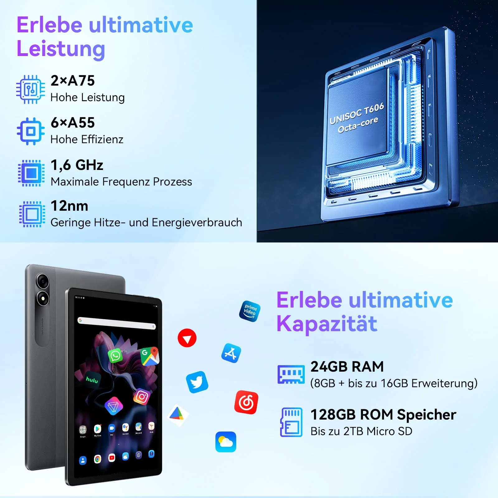 Blackview Tab 90 11 Zoll Tablet,24GB RAM+128GB ROM(2TB TF), 4G LTE+5G WiFi Android 14 Tablets PC,Octa-Core Gaming Tablet mit 8200mAh Akku,5MP+13MP,Dual Kamera,Tablets mit Widevine L1Face ID/GMS/GPS - Image 7