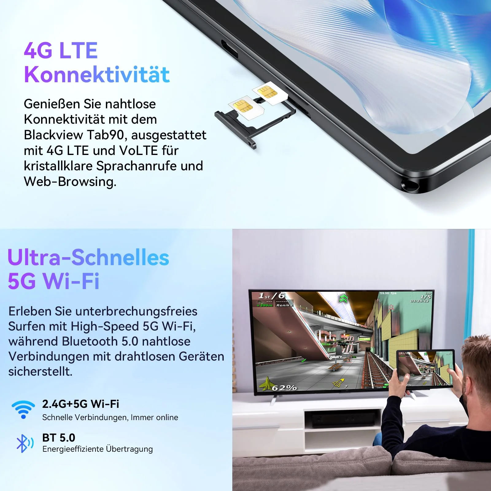 Blackview Tablet 11 Zoll Tab90 Android Gaming Tablet 4G LTE+5G WLAN 24GB(8+16) RAM 128GB ROM (2TB TF) 8200mAh 5MP+13MP Unisoc Tablets Octa-Core, Face ID/GMS/GPS/3.5MM Kopfhörerbuchse/BT5/Widevine L1 - Image 8