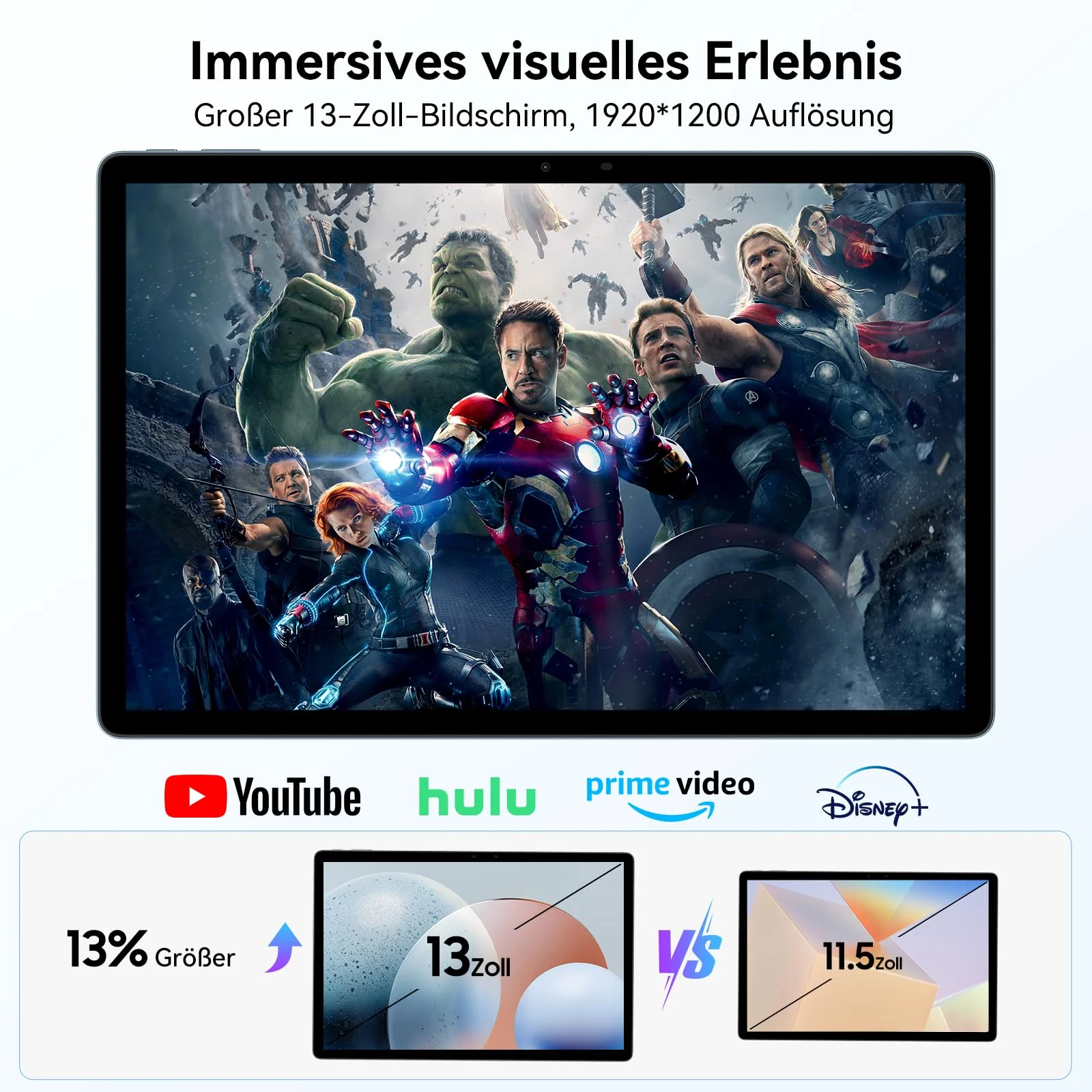Blackview Tablet Android 15 MEGA8 13 Zoll Tablet mit 36GB RAM+256GB ROM(2TB TF), 50MP+13MP Dual Camera, Dual 4G LTE+5G WiFi 2K FHD Großes Display WideVine L1 Octa Core T620,11000 mAh Akku GPS/Face ID - Image 10