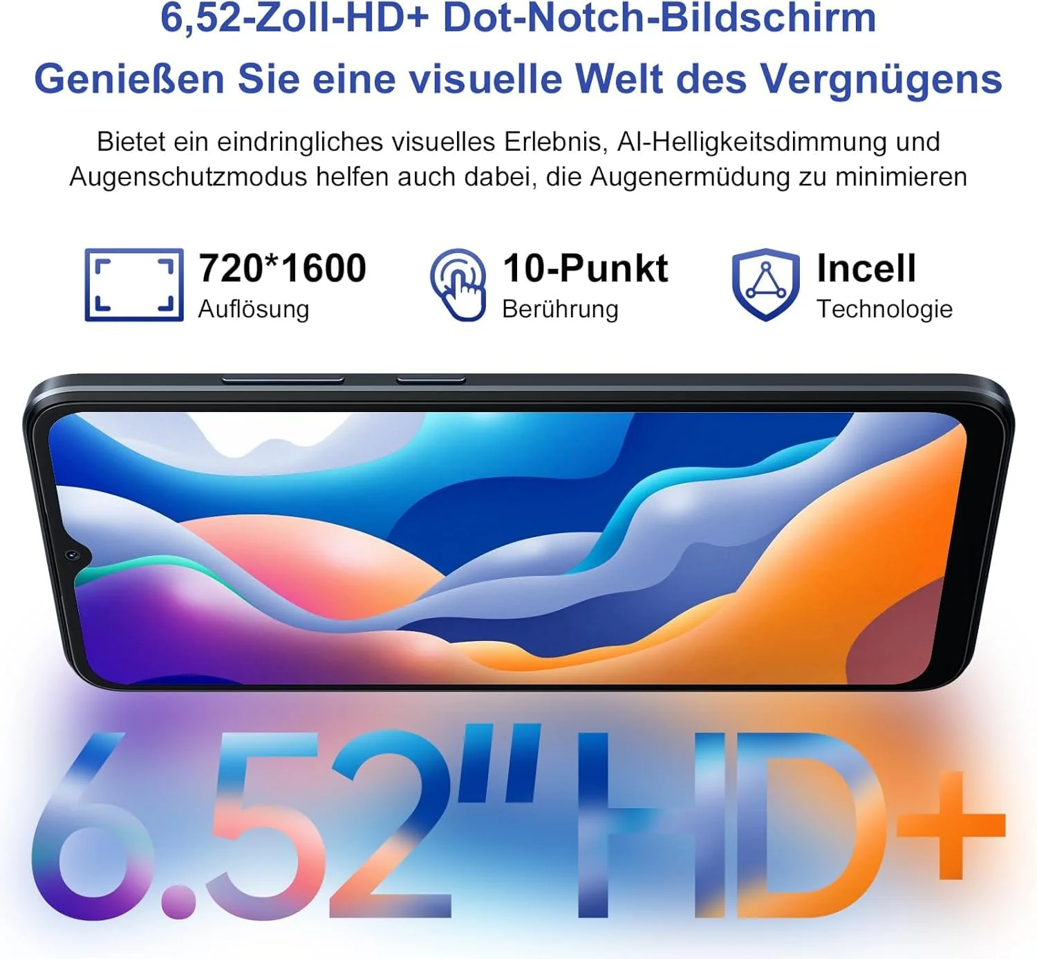 Blackview Wave 6C Akku 5100mAh Handy Ohne Vertrag Günstig, Octa Core 6,52" HD+ Smartphone, 4GB+32GB/1TB erweiterbar, 8MP+5MP Panorama Kamera, Android 13, 4G Dual SIM, Simlockfreie, 2 Jahre Garantie - Image 7