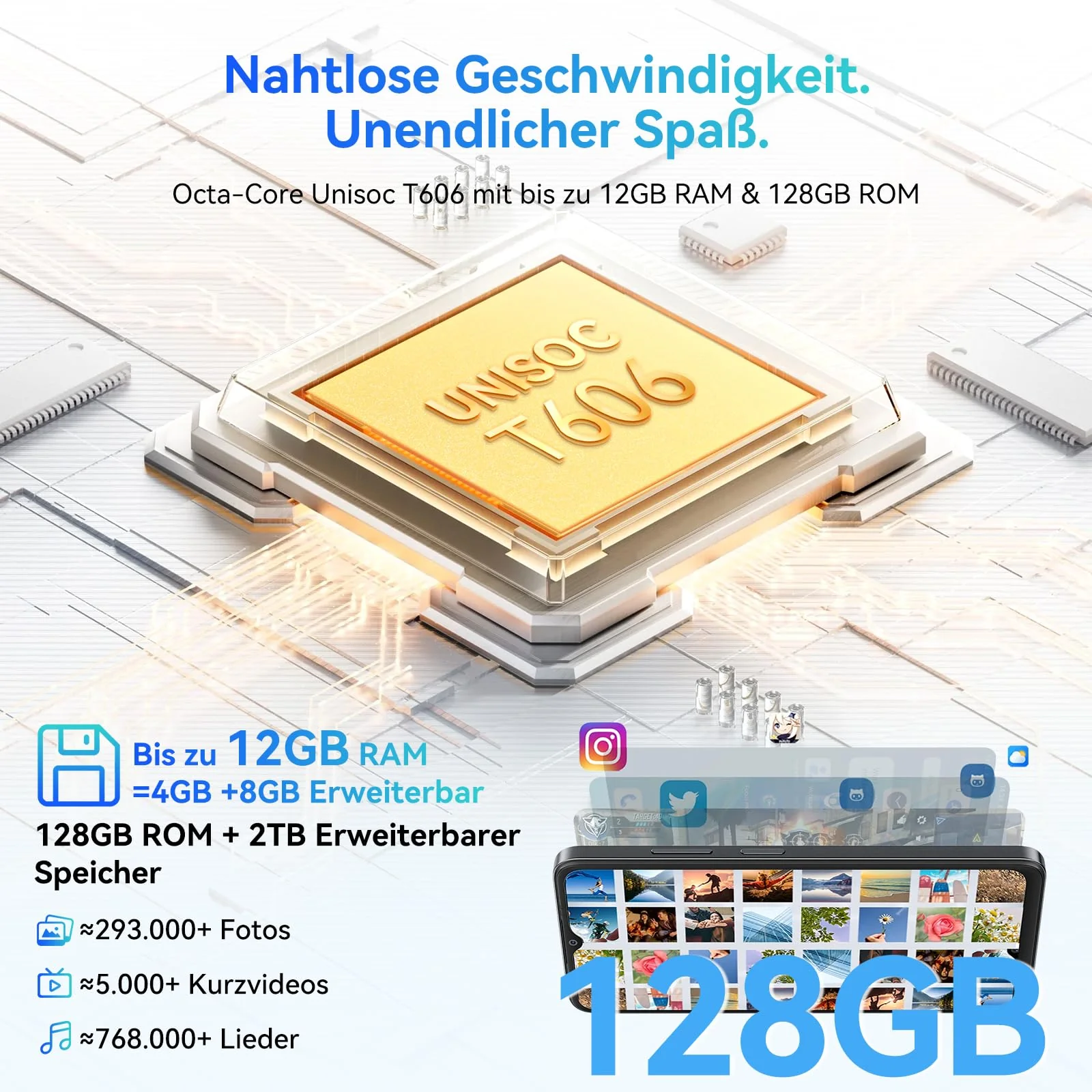 Blackview Wave 8 Handy Ohne vertrag Android 14, 12GB+128GB/2TB TF, 90Hz 6.56", 5000mAh Smartphone ohne vertrag Günstig, Octa Core, 13MP+8MP, Dual SIM/Fingerabdruck/GPS/OTG/Handytasche/Härtungsfolie - Image 3