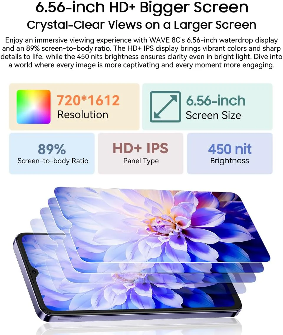 Blackview Wave 8C 4G Smartphone ohne Vertrag, 6,56'' HD+, Octa-Core 6GB+64GB (2TB Externe SD), 13MP+8MP Kamera, 3 Kartensteckplätze, Android 14 DUAL SIM Handy, Smart-K Box Lautsprecher, GPS Blau - Image 18