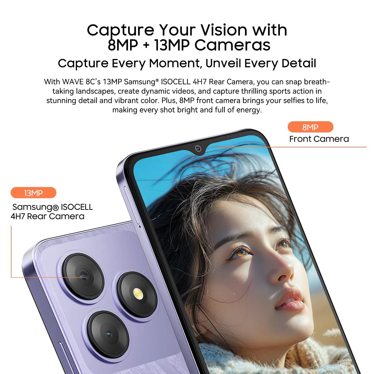 Blackview Wave 8C 4G Smartphone ohne Vertrag, 6,56'' HD+, Octa-Core 6GB+64GB (2TB Externe SD), 13MP+8MP Kamera, 3 Kartensteckplätze, Android 14 DUAL SIM Handy, Smart-K Box Lautsprecher, GPS Lila - Image 8