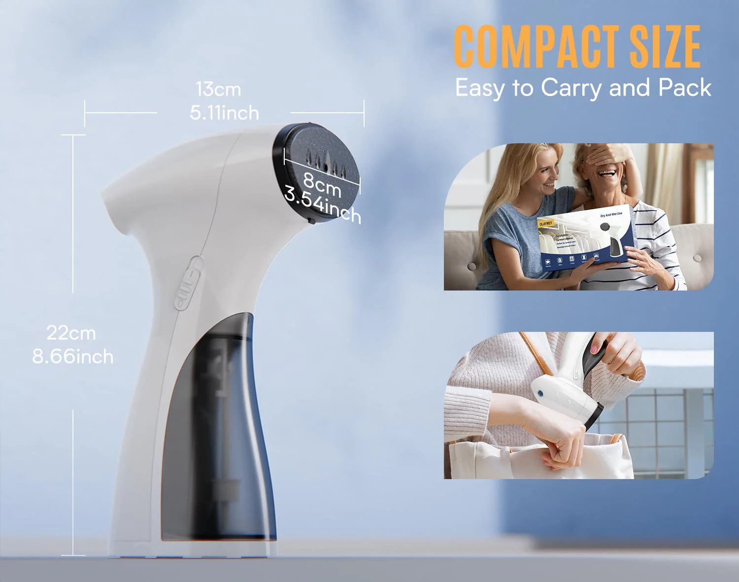 Blesgam Steamer Dampfglätter 1600W, Tragbarer Dampfglätter Konstante Dampfleistung 25 g/min, Kompakt Reisebügeleisen Dampfbügeleisen Schnelle Faltenglättung für Kleidung, Weiß - Image 5
