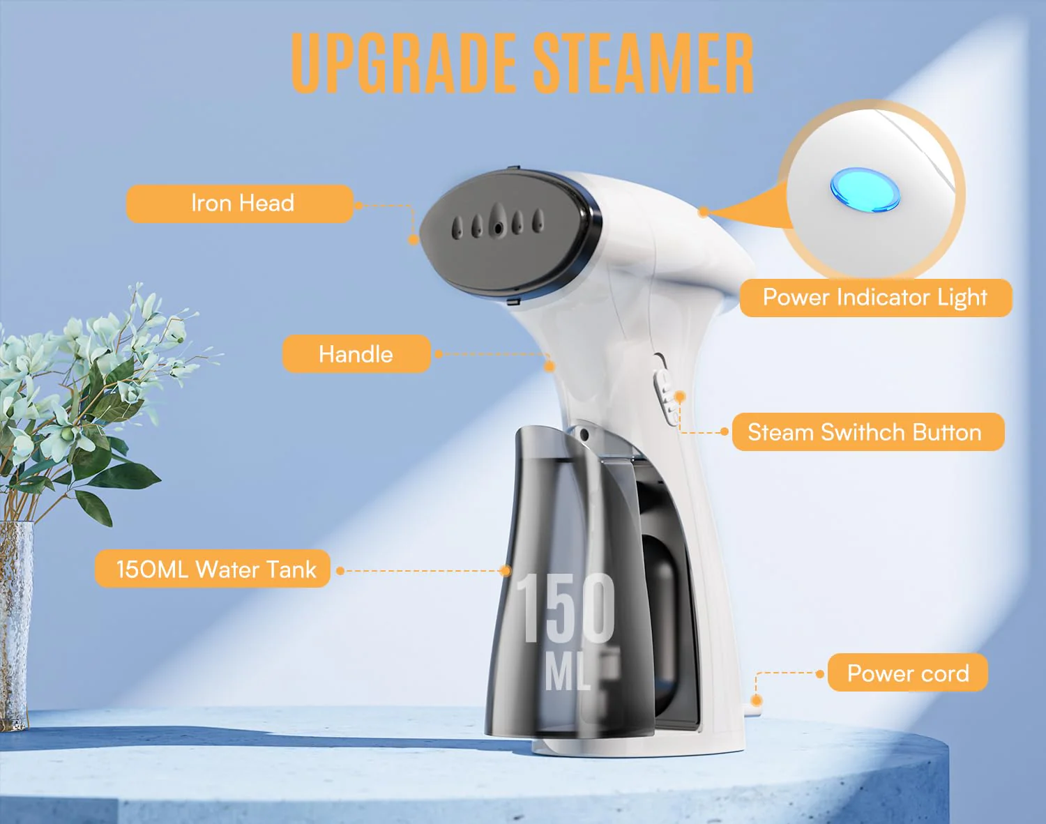 Blesgam Steamer Dampfglätter 1600W, Tragbarer Dampfglätter Konstante Dampfleistung 25 g/min, Kompakt Reisebügeleisen Dampfbügeleisen Schnelle Faltenglättung für Kleidung, Weiß - Image 8