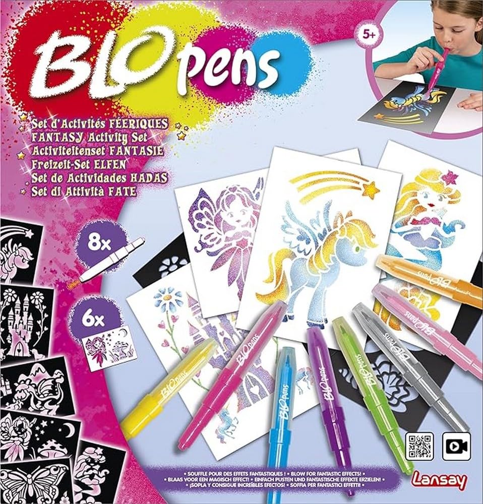 BLOPENS Lansay Set für magische Aktivitäten mit Pustestiften und wiederverwendbaren Schablonen - Kreativset für Kinder ab 5 Jahren - Feen, Einhörner und Meerjungfrauen - Perfekt für Bastelprojekte - Image 6
