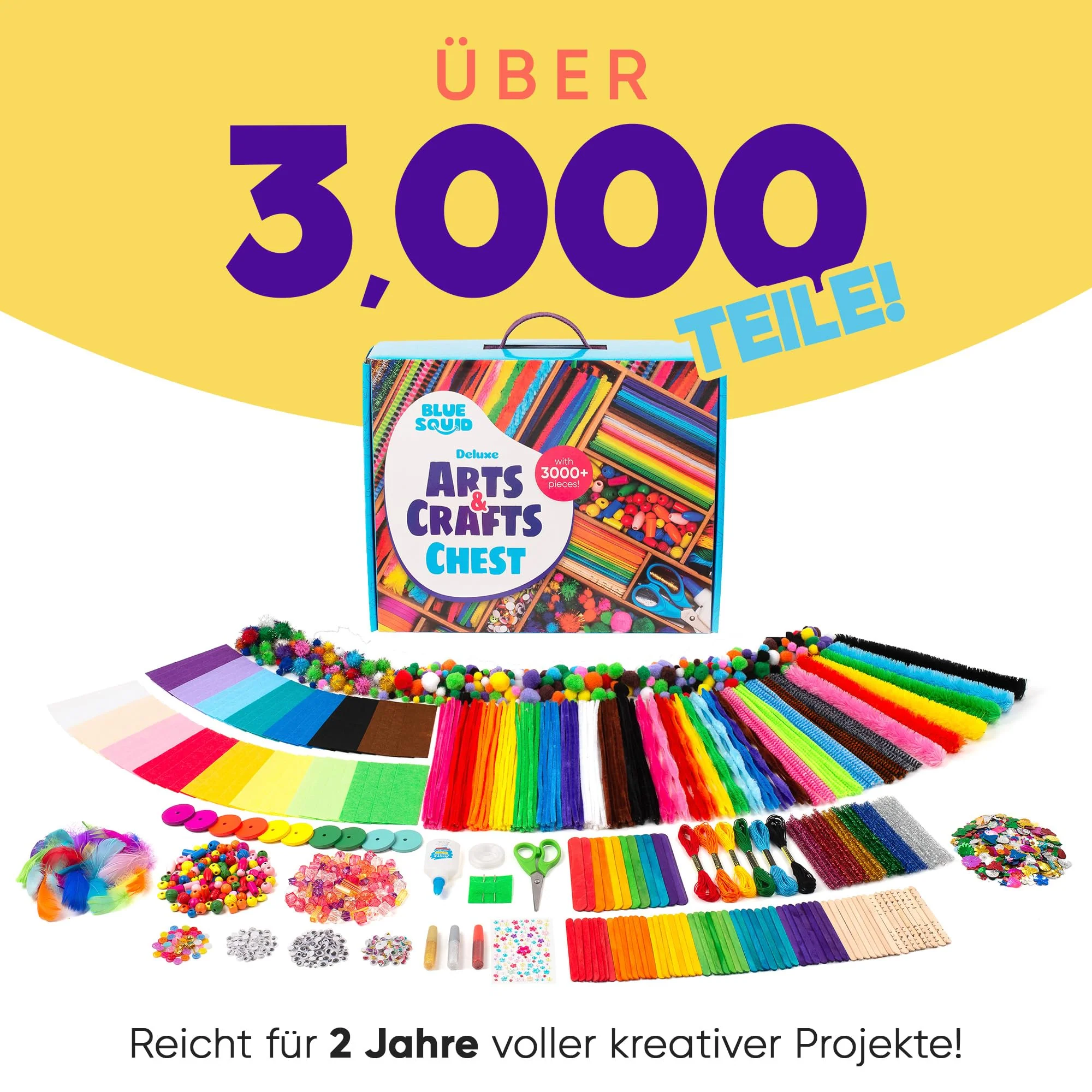Blue Squid Bastelset für Kinder - 3000Pcs Bastelbox bastelkoffer- Basteln für alter ab 4,5,6,7,8,9,10,11,12 Jahre - Deluxe Bastelsachen, kinder bastelset, bastelpapier set, bastelkoffer bastelmaterial - Image 5
