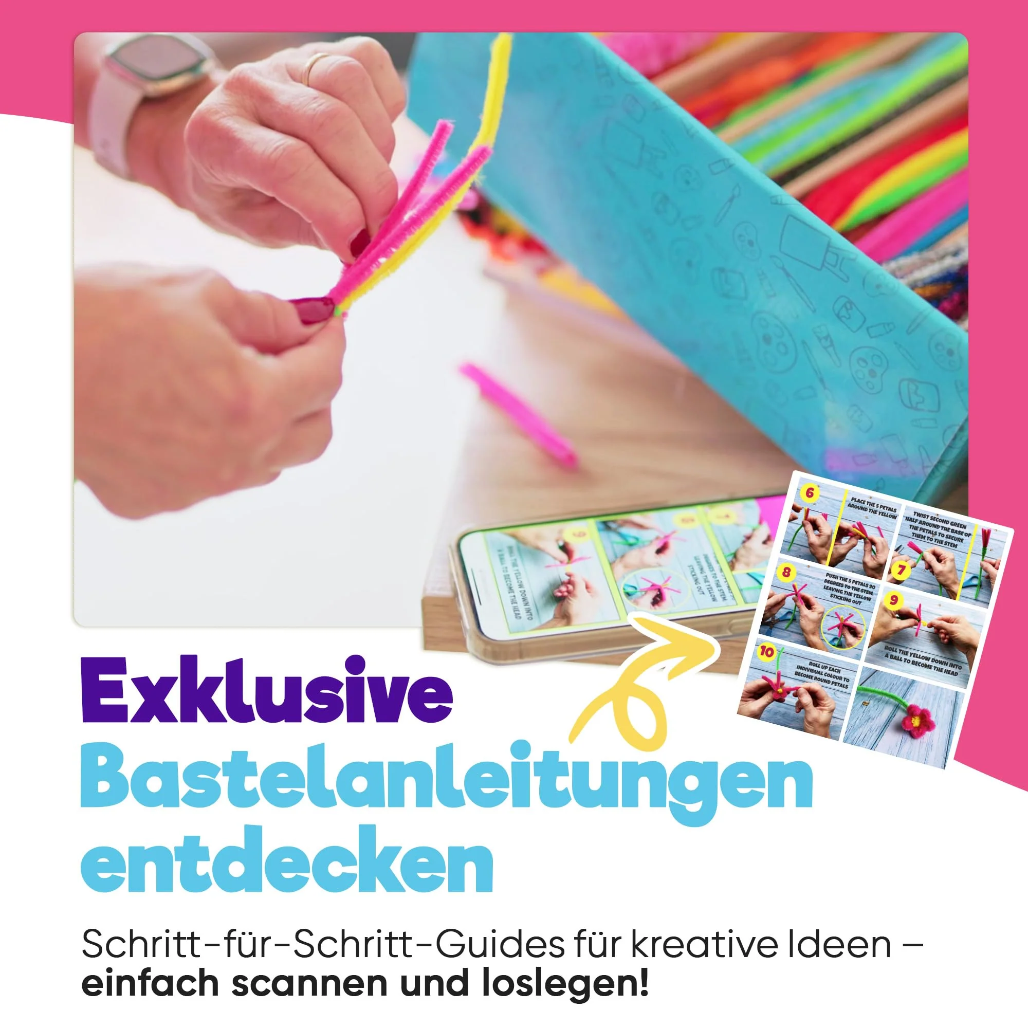 Blue Squid Bastelset für Kinder - 3000Pcs Bastelbox bastelkoffer- Basteln für alter ab 4,5,6,7,8,9,10,11,12 Jahre - Deluxe Bastelsachen, kinder bastelset, bastelpapier set, bastelkoffer bastelmaterial - Image 7