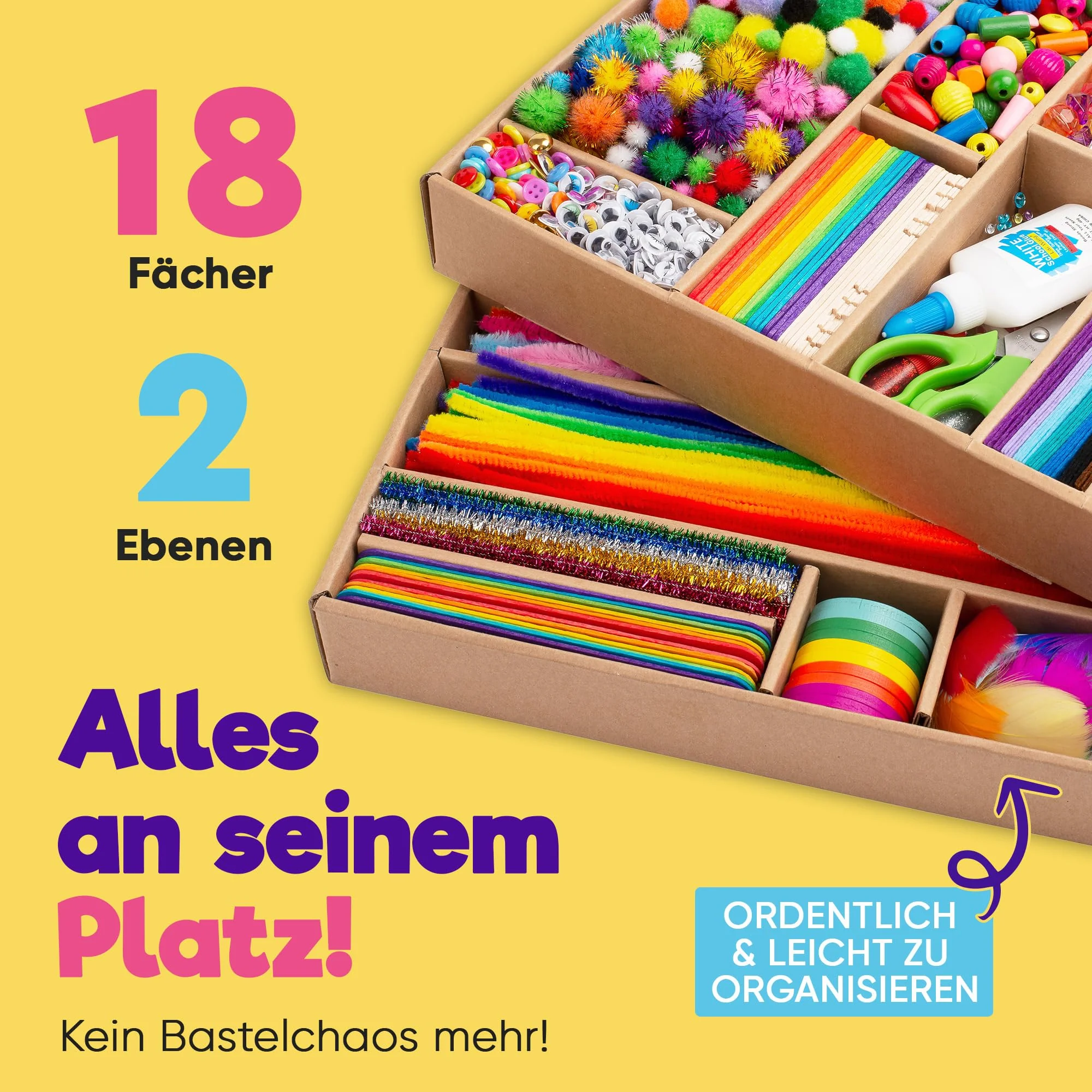 Blue Squid Bastelset für Kinder - 3000Pcs Bastelbox bastelkoffer- Basteln für alter ab 4,5,6,7,8,9,10,11,12 Jahre - Deluxe Bastelsachen, kinder bastelset, bastelpapier set, bastelkoffer bastelmaterial - Image 8