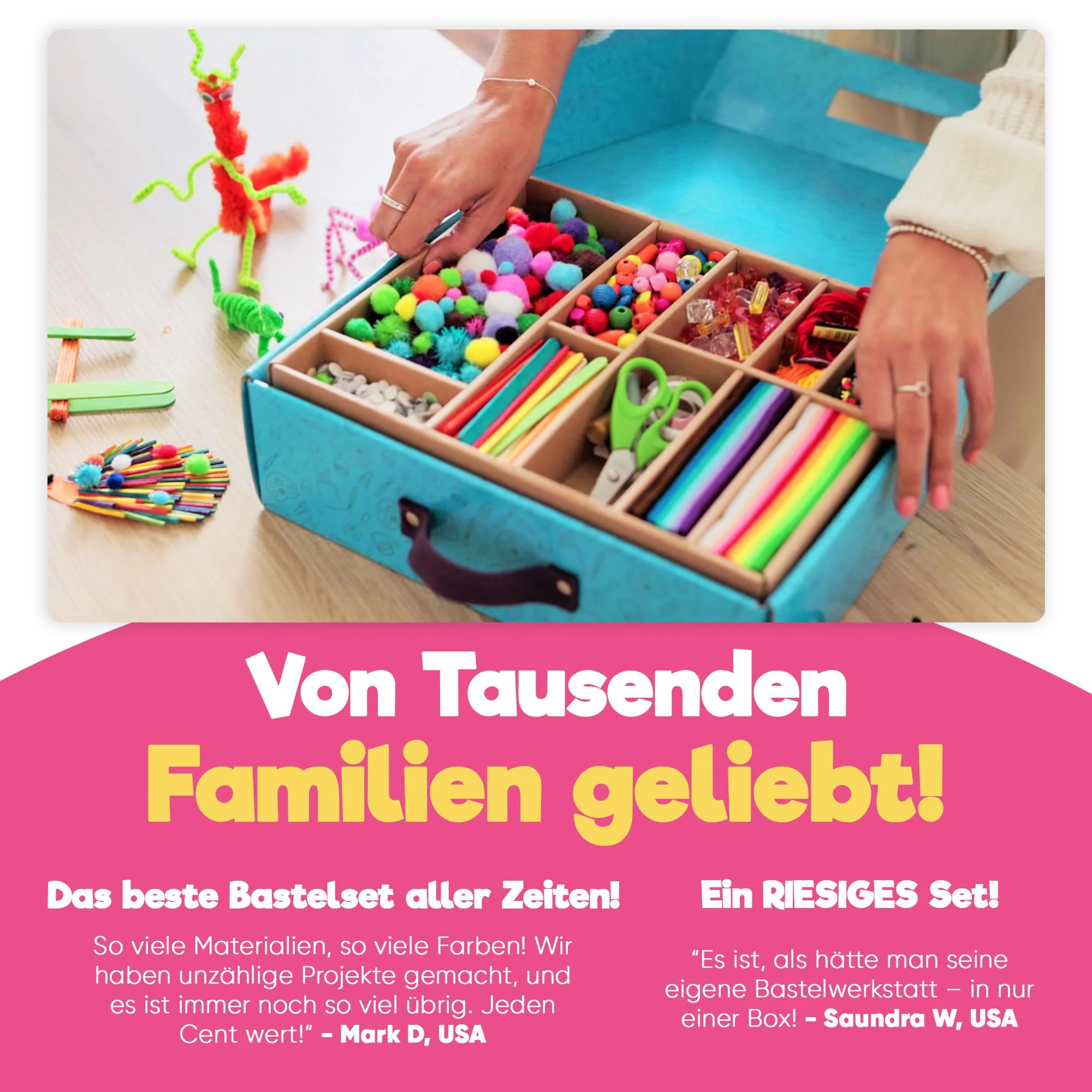 Blue Squid Bastelset für Kinder - 3000Pcs Bastelbox bastelkoffer- Basteln für alter ab 4,5,6,7,8,9,10,11,12 Jahre - Deluxe Bastelsachen, kinder bastelset, bastelpapier set, bastelkoffer bastelmaterial - Image 9
