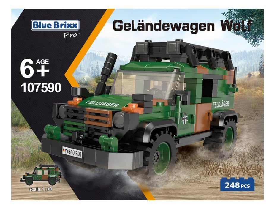 BlueBrixx Pro 107590 – Geländewagen Wolf, Bundeswehr aus Klemmbausteinen mit 248 Bauelementen. Kompatibel mit Anderen Klemmbausteinherstellern. Lieferung in Originalverpackung. - Image 3