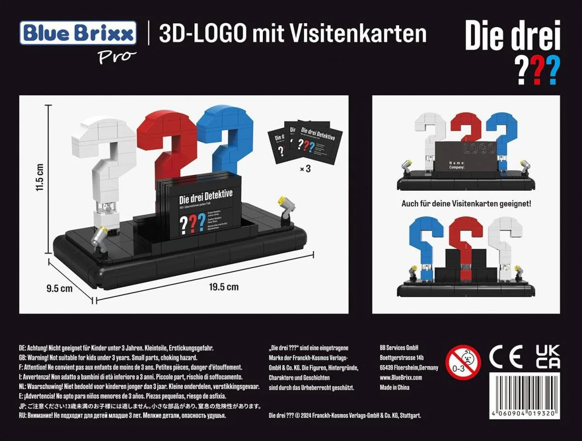 BlueBrixx Pro 108480 – Die DREI ???: 3D-Logo mit Visitenkarte aus Klemmbausteinen mit 200 Bauelementen - Image 2
