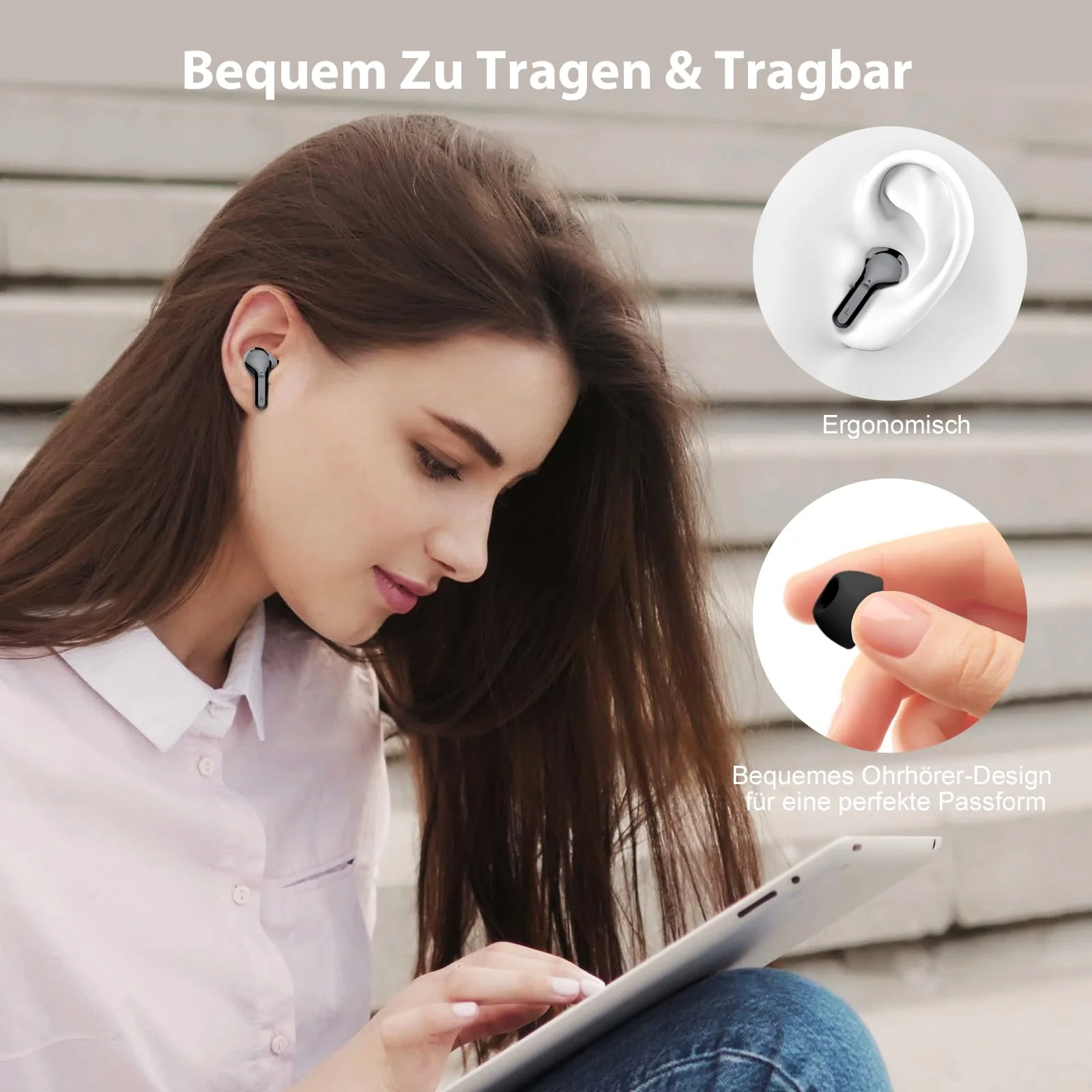 Bluetooth Kopfhörer, Kopfhörer Kabellos Bluetooth 5.3 In Ear, 4 ENC Noise Cancelling Mic Ohrhörer, HiFi Stereo Tiefbass, 40H Spielzeit, LED-Anzeige, IP7 Wasserdichte Earbuds, Touch Control, Schwarz - Image 4