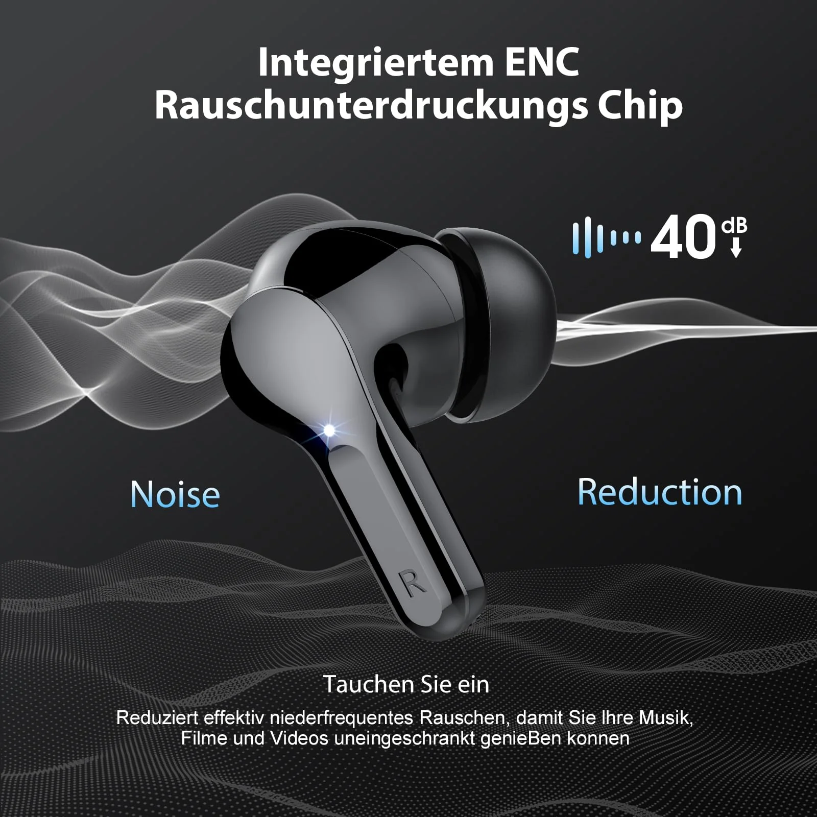 Bluetooth Kopfhörer, Kopfhörer Kabellos Bluetooth 5.3 In Ear, 4 ENC Noise Cancelling Mic Ohrhörer, HiFi Stereo Tiefbass, 40H Spielzeit, LED-Anzeige, IP7 Wasserdichte Earbuds, Touch Control, Schwarz - Image 7