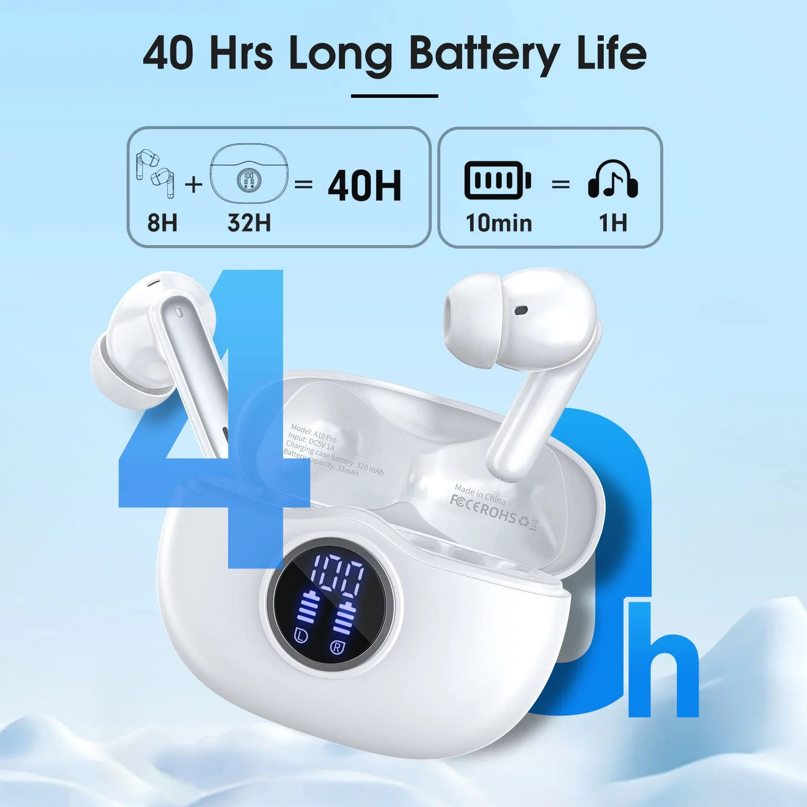 Bluetooth Kopfhörer, Kopfhörer Kabellos Bluetooth 5.3 In Ear mit Indicateur LED, 40 Std ENC Lärmreduzierung dual Mikrofon HiFi Stereo Kopfhörer, IP7 Wasserdicht in ear Ohrhörer für Sport und Arbeit - Image 4