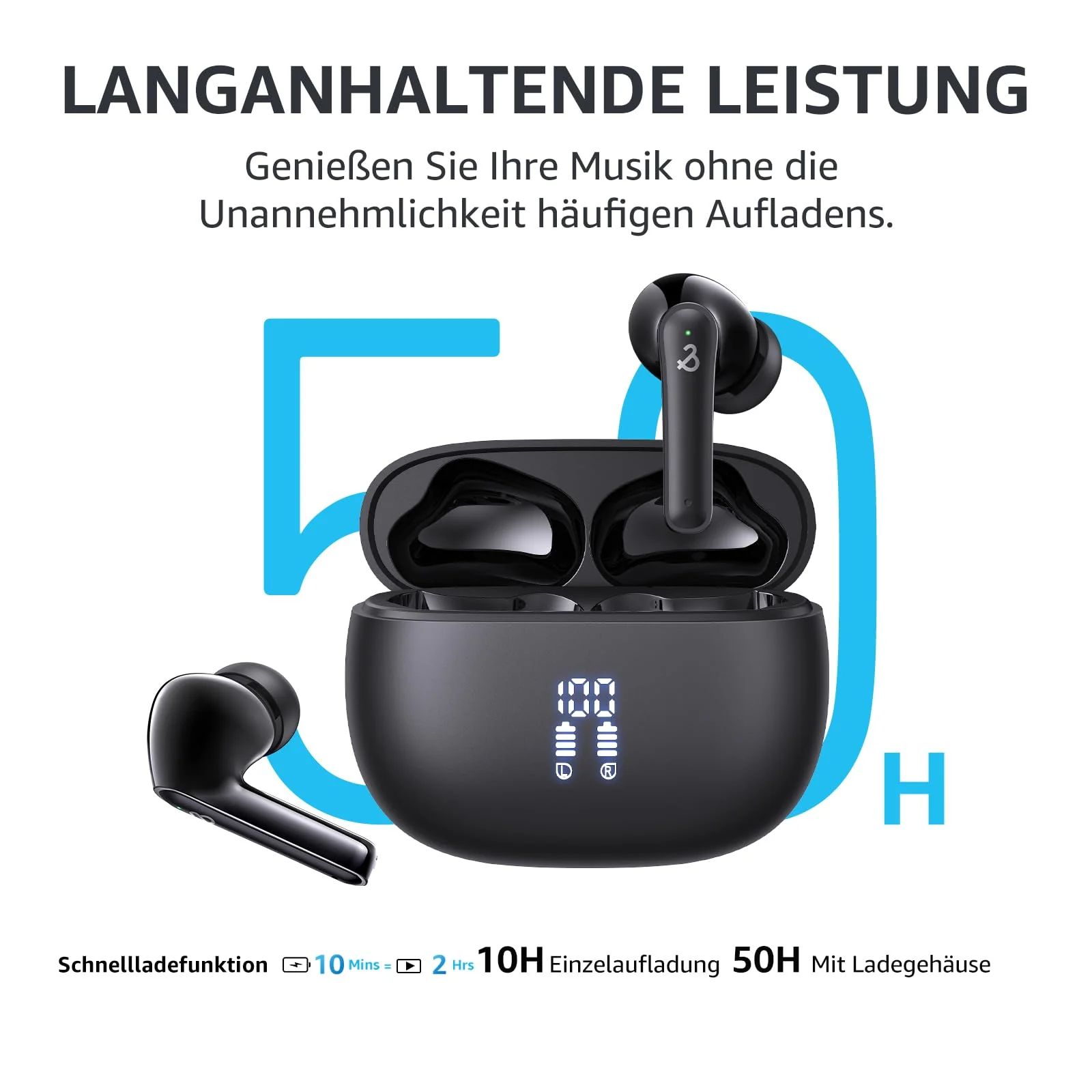 Bluetooth Kopfhörer, Kopfhörer Kabellos Bluetooth 5.3 mit 6 ENC Mikrofon, In Ear kopfhörer Bluetooth mit HiFi Stereo Tiefer Bass, Lärmminderung, 50Std Spielzeit, IPX8 Wasserdicht Ohrhörer LED-Anzeige - Image 7