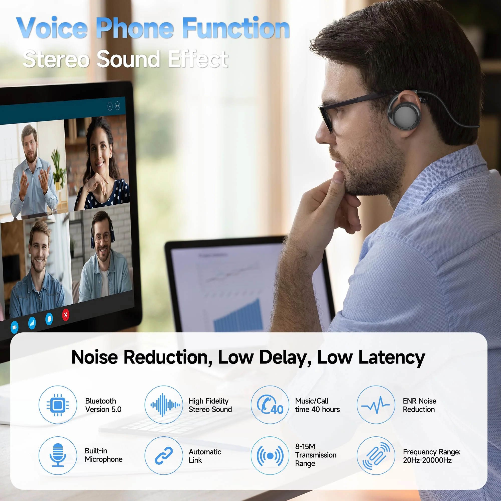 Bluetooth Kopfhörer On Ear Kabellose Kopfhörer Sport mit TF-Karte/Sprachanruf/Stereo Mikrofon,Headset Bluetooth Faltbar & Tragbar,Wasserdichter Schweiß Sportkopfhörer für Laufen Training (Schwarz) - Image 4