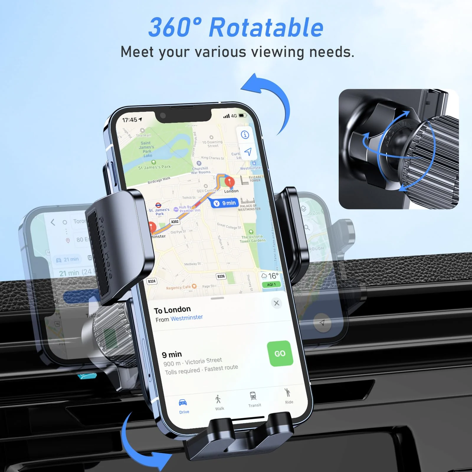 Blukar Handyhalterung Auto, Handyhalter für Autos Lüftung mit Upgraded Stabilere Version & EIN-Knopf-Release, 360° Drehbar KFZ Autohalterung für iPhone, Galaxy und Andere Android Smartphone - Image 5