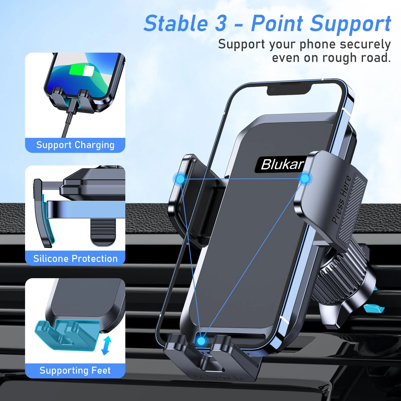 Blukar Handyhalterung Auto, Handyhalter für Autos Lüftung mit Upgraded Stabilere Version & EIN-Knopf-Release, 360° Drehbar KFZ Autohalterung für iPhone, Galaxy und Andere Android Smartphone - Image 6
