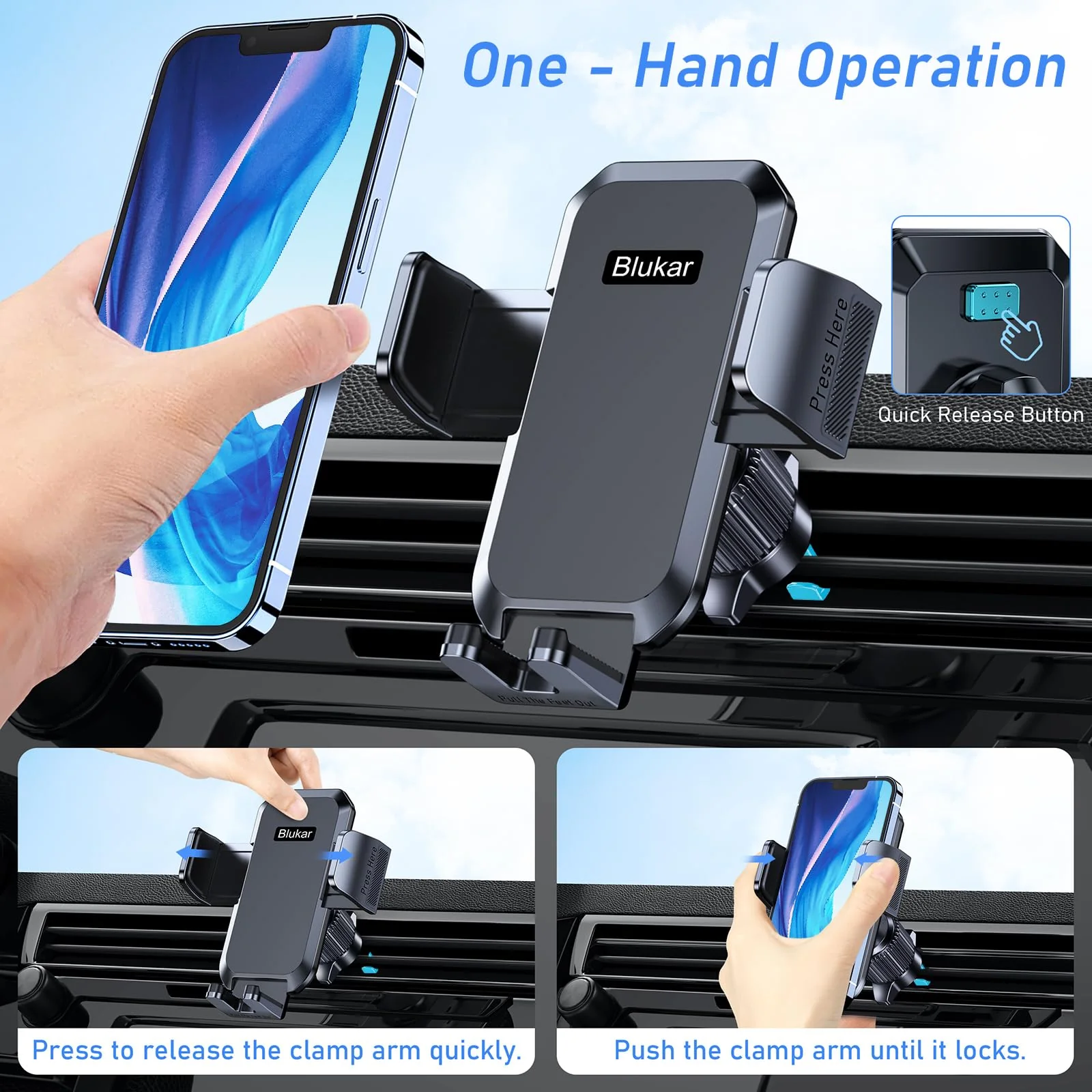 Blukar Handyhalterung Auto, Handyhalter für Autos Lüftung mit Upgraded Stabilere Version & EIN-Knopf-Release, 360° Drehbar KFZ Autohalterung für iPhone, Galaxy und Andere Android Smartphone - Image 8