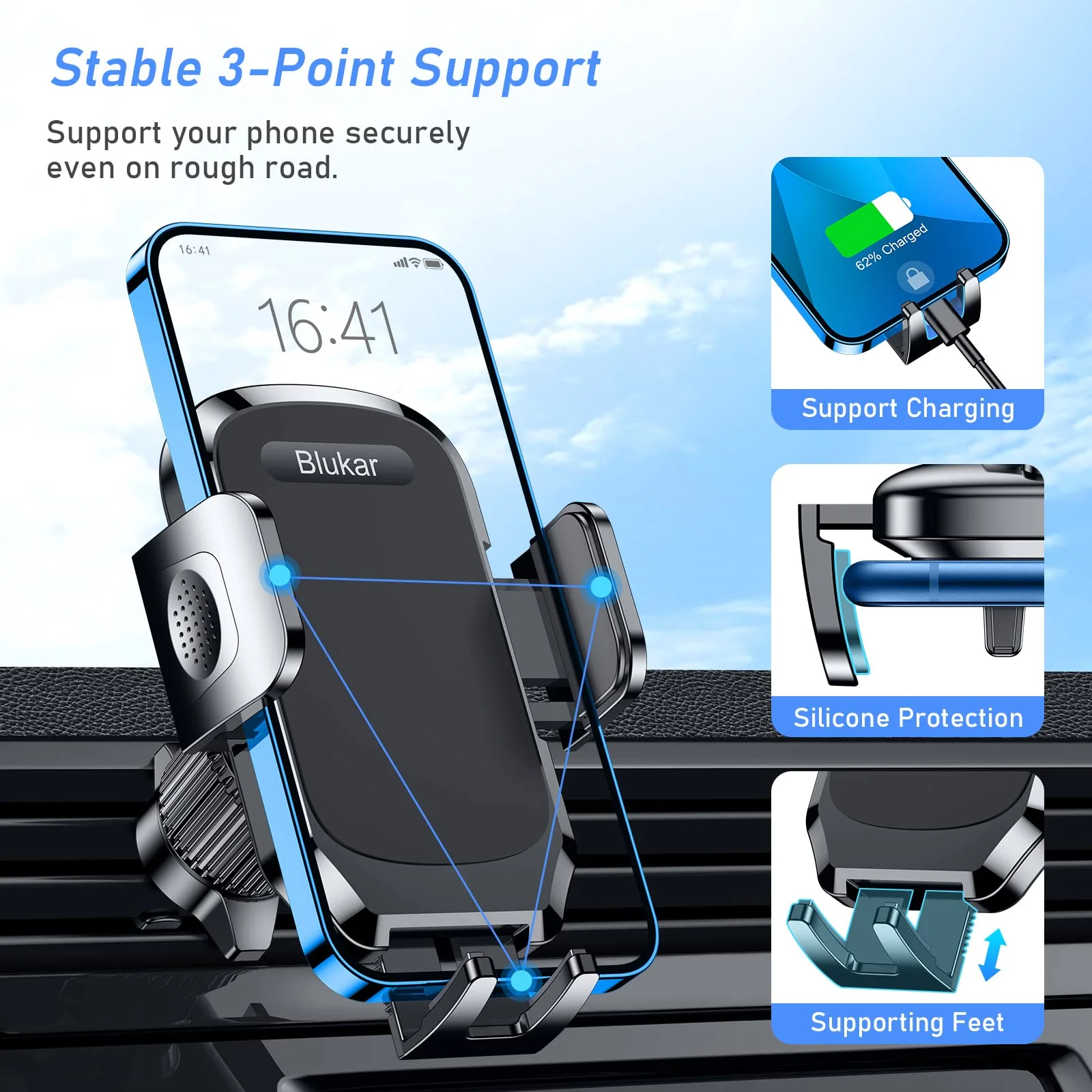 Blukar Handyhalterung Auto Lüftung, Handyhalter für Autos 360° Drehbar, KFZ Autohalterung mit Upgrade Stabilerem Hakenclip & EIN-Knopf-Release für iPhone, Galaxy und Alle 4,0-6,7 Zoll Smartphone - Image 6