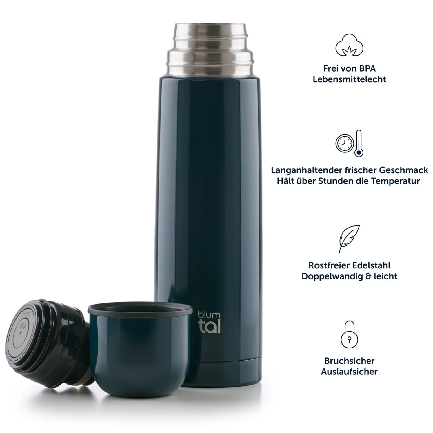 Blumtal® Thermosflasche 500 ml - BPA-freie Thermoskanne für warm&kalt - auslaufsichere Isolierflasche 500ml aus Edelstahl rostfrei - Thermoskanne mit Becher - Tee Thermoskanne 500 ml - Dunkelgrün - Image 16