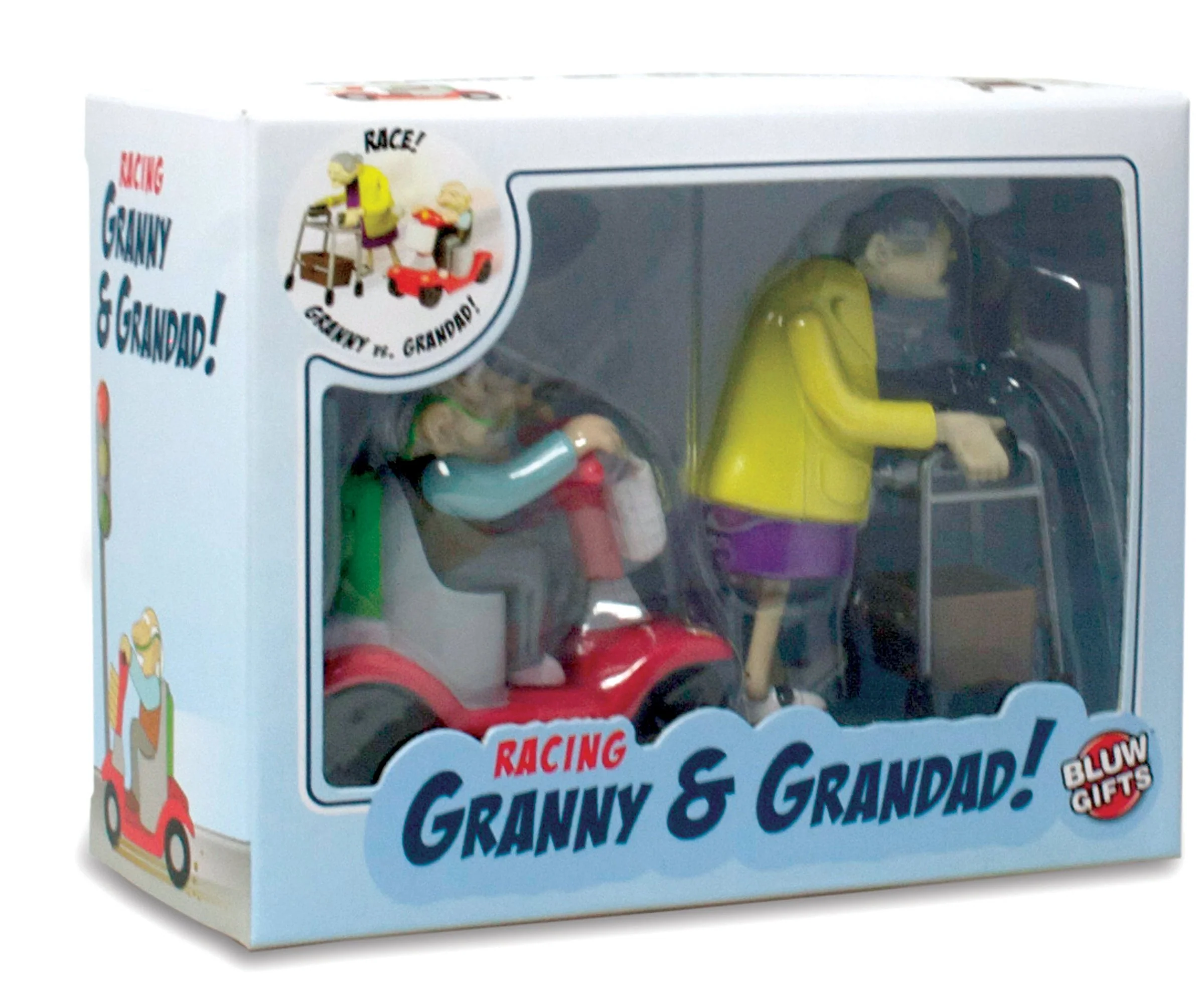 Bluw B00G1212 27470 Rennen Oma und Opa, Aufziehspielzeug, Kunststoff, 2er Set-das Grannies Geschenk für Großeltern Aufziehfiguren mit Rollator und Mobil - Image 7