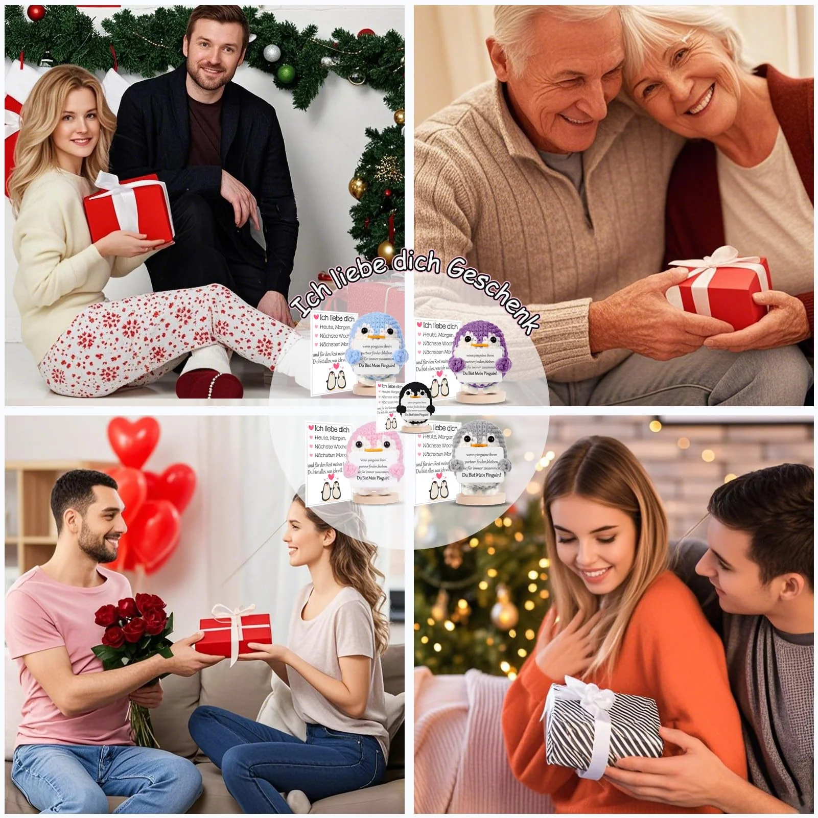 BOAITE Ich Liebe Dich Geschenke für Frauen Männer, Geschenk für Paar- Strickwolle Pinguin Puppe, Pocket Hug Pinguin, Romantische Geschenk für Ehefrau Hochzeitstag Valentinstag - Image 2
