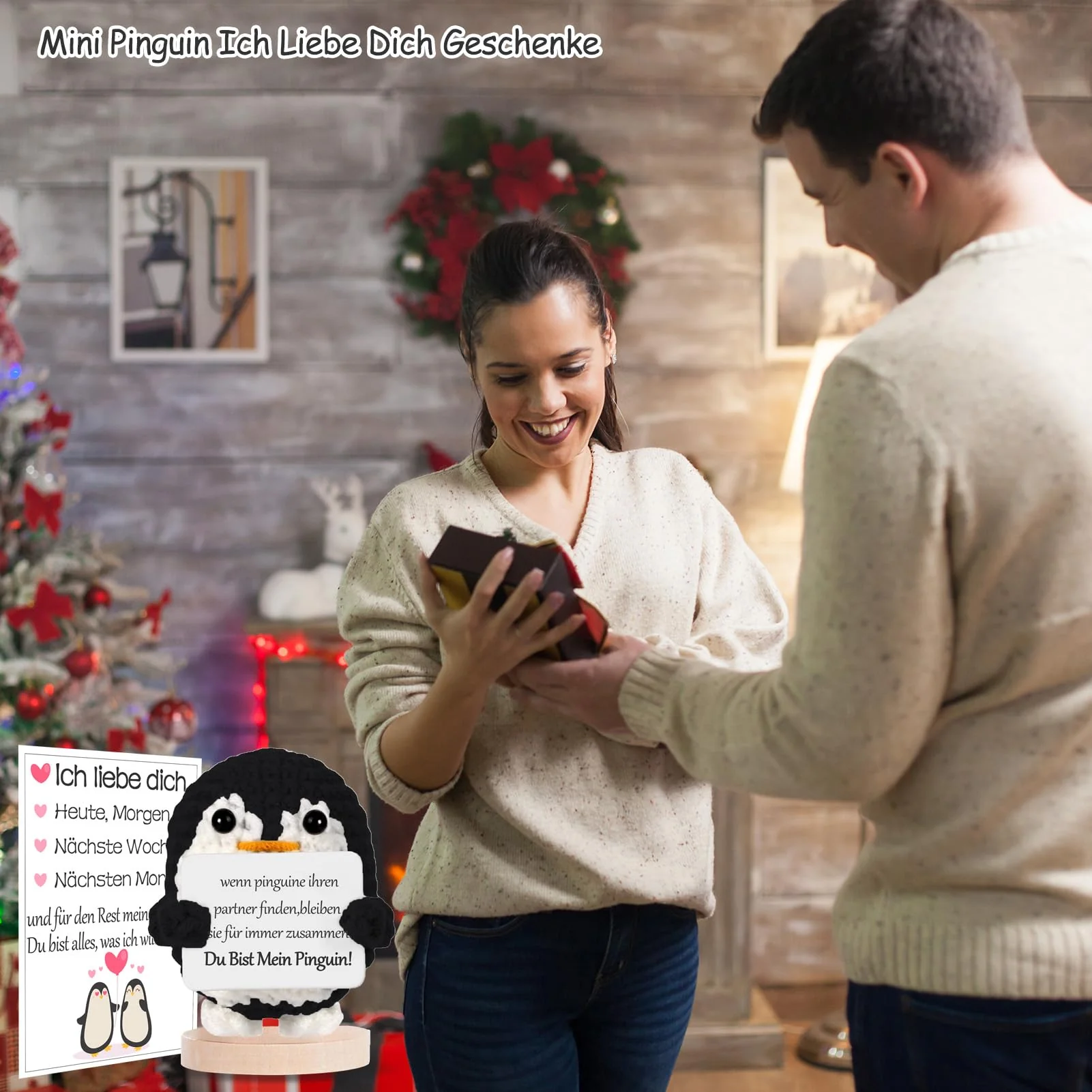BOAITE Ich Liebe Dich Geschenke für Frauen Männer, Geschenk für Paar- Strickwolle Pinguin Puppe, Pocket Hug Pinguin, Romantische Geschenk für Ehefrau Hochzeitstag Valentinstag - Image 3
