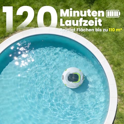 Bocxi Kabellos Poolsauger Akku, 120 Min. Laufzeit, Leichtgewicht Poolroboter, Automatische Reinigung mit Selbsteinparkfunktion, Leistungsstarker Poolsauger für Flache Boden bis 110 m²(Weiß) - Image 3