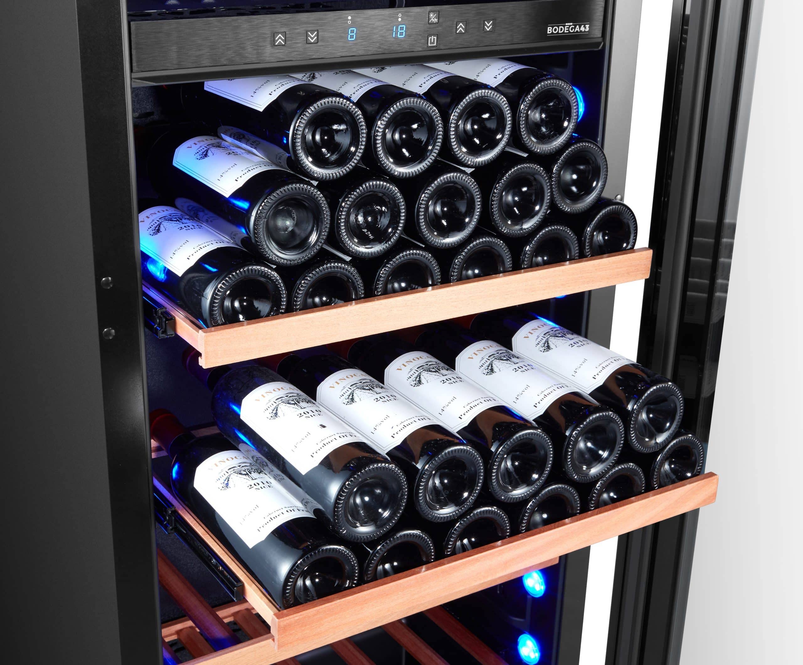BODEGA43-100 Großer Einbau Weinkühlschrank - Weinklimaschrank mit 2 Zonen - 100 Flaschen, geringer Energieverbrauch 116 kWh, Kompressorkühlung & 7 ausschiebbare Auflageflächen aus Birkenholz - Image 2