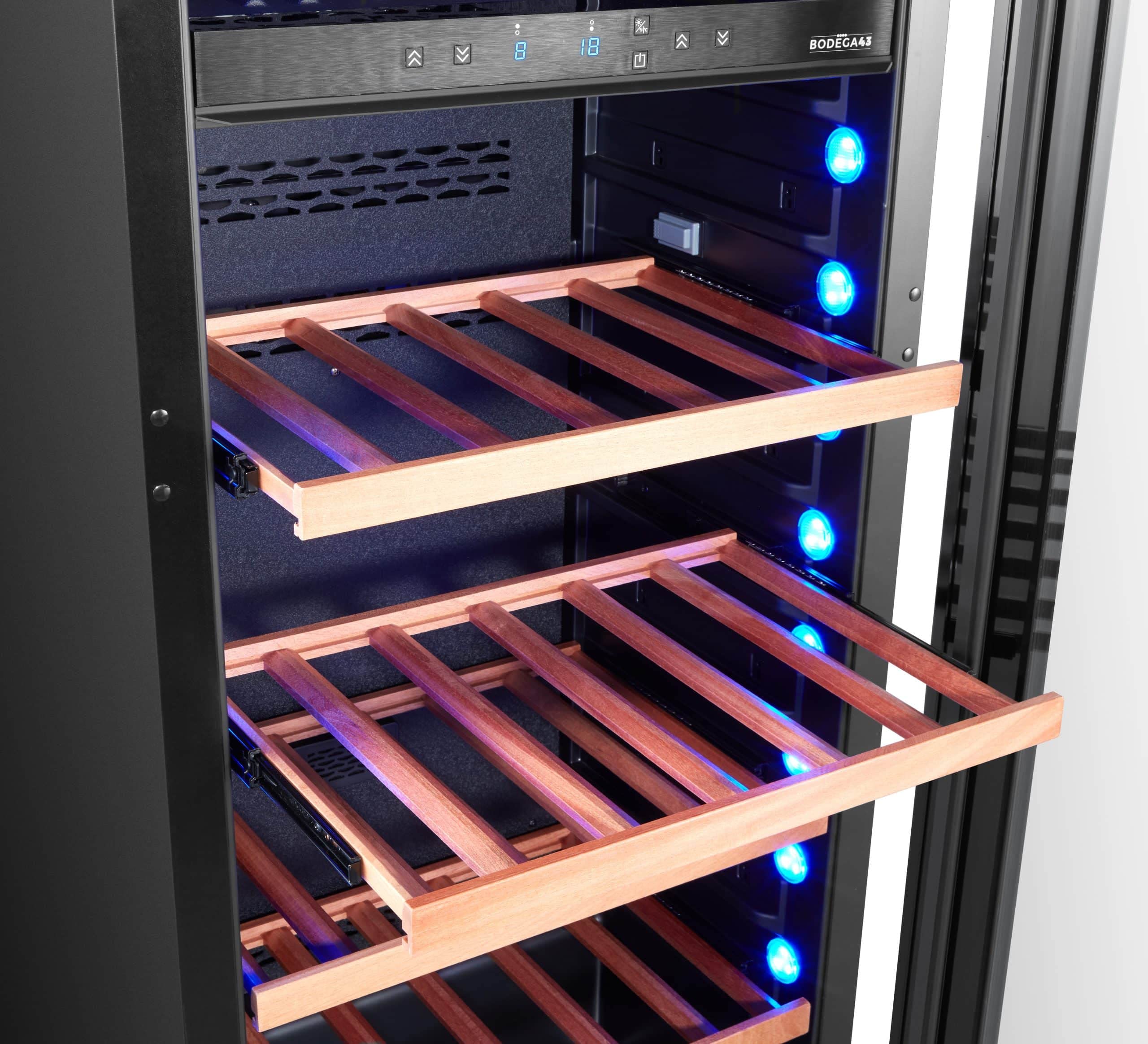 BODEGA43-100 Großer Einbau Weinkühlschrank - Weinklimaschrank mit 2 Zonen - 100 Flaschen, geringer Energieverbrauch 116 kWh, Kompressorkühlung & 7 ausschiebbare Auflageflächen aus Birkenholz - Image 9
