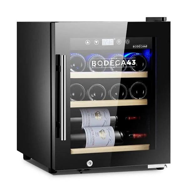 BODEGA43-12C Weinkühlschrank klein - Weinkühlschrank 12 Flaschen, 33 Liter, 5-20 ºC, 1 Zone, Geräuscharm (41 dB), Kompressorkühlung, Drei Schubladen aus Buchenholz - Image 2