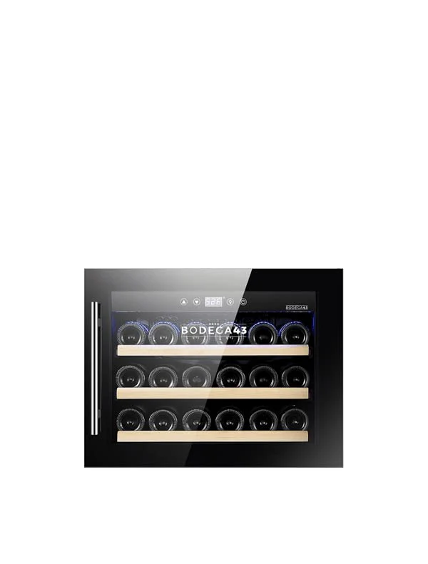 BODEGA43-18C kleiner Einbau-Weinkühlschrank - Weinklimaschrank für 18 Flaschen, Braun getönte Dreifachverglasung, 5-20 ºC, 60 Liter, 3 Schubladen aus Buchenholz, wovon 2 ausziehbar, 38 dB sehr leise - Image 5