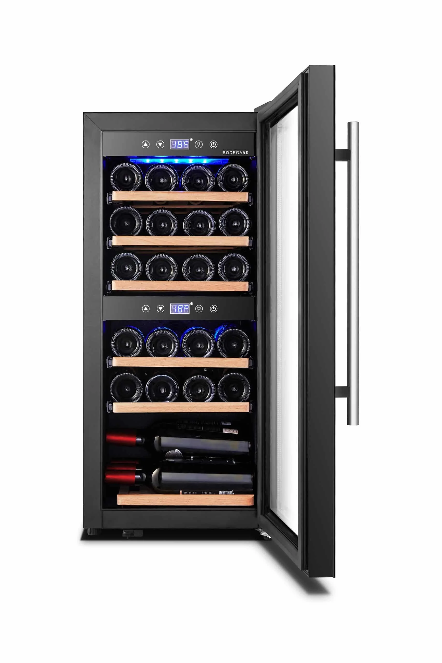BODEGA43-24 Weinkühlschrank - Weinkühlschrank 2 Zonen, 5-20 ºC, 80 Liter, 24 Flaschen, 6 Regaleinschübe, Vollglas-Designtür mit Touchpanel, Geräuscharm (43 dB) & sehr vibrationsarm, Schwarz - Image 2