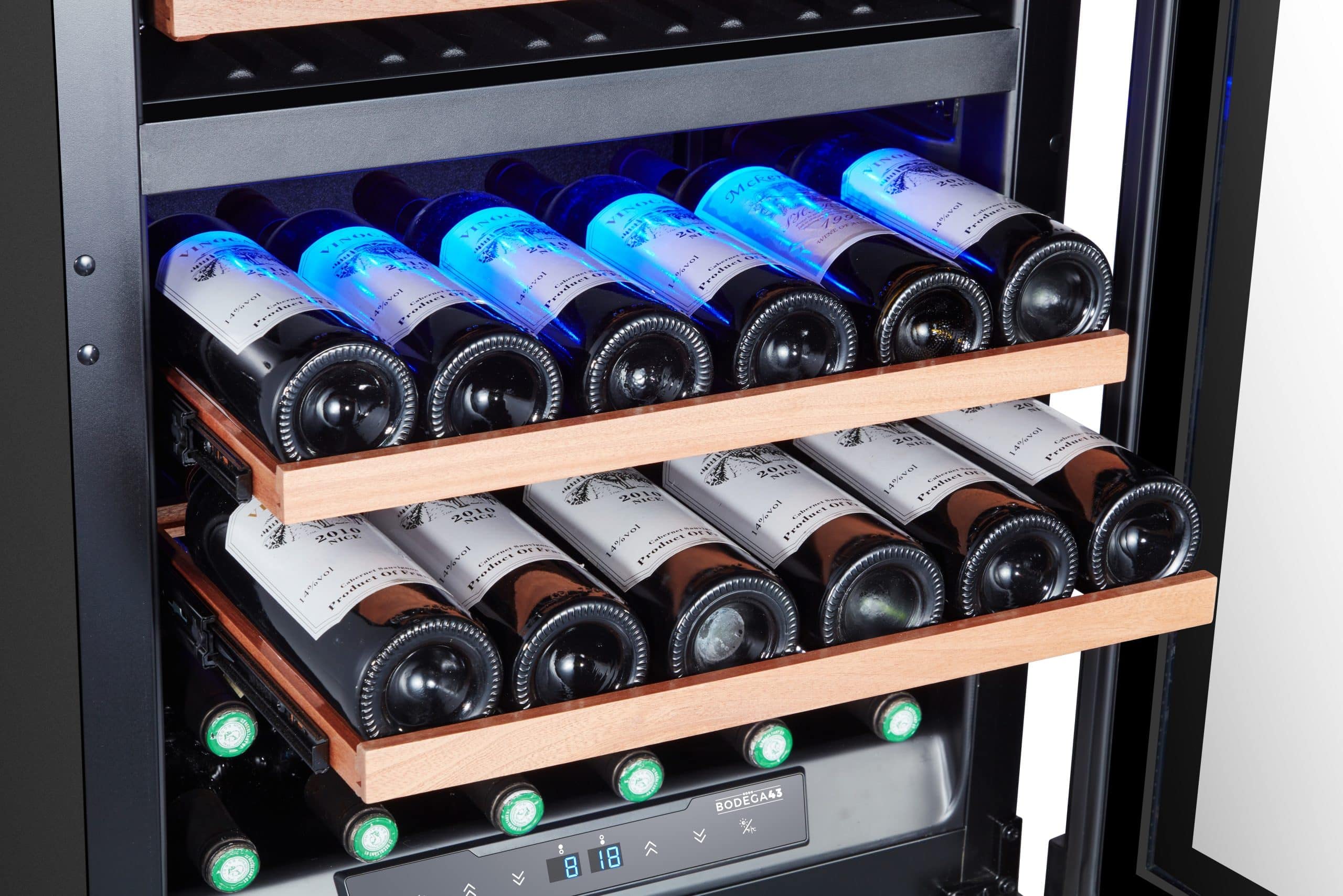 BODEGA43-42 Einbau Weinkühlschrank - Luxuriöse Weinklimaschrank mit 2 Zonen und digitalem Temperaturdisplay - 42 Flaschen, Vollglas-Designtür, 40 dB, 5 Ausziehbare Schubladen aus Birkenholz - Image 4