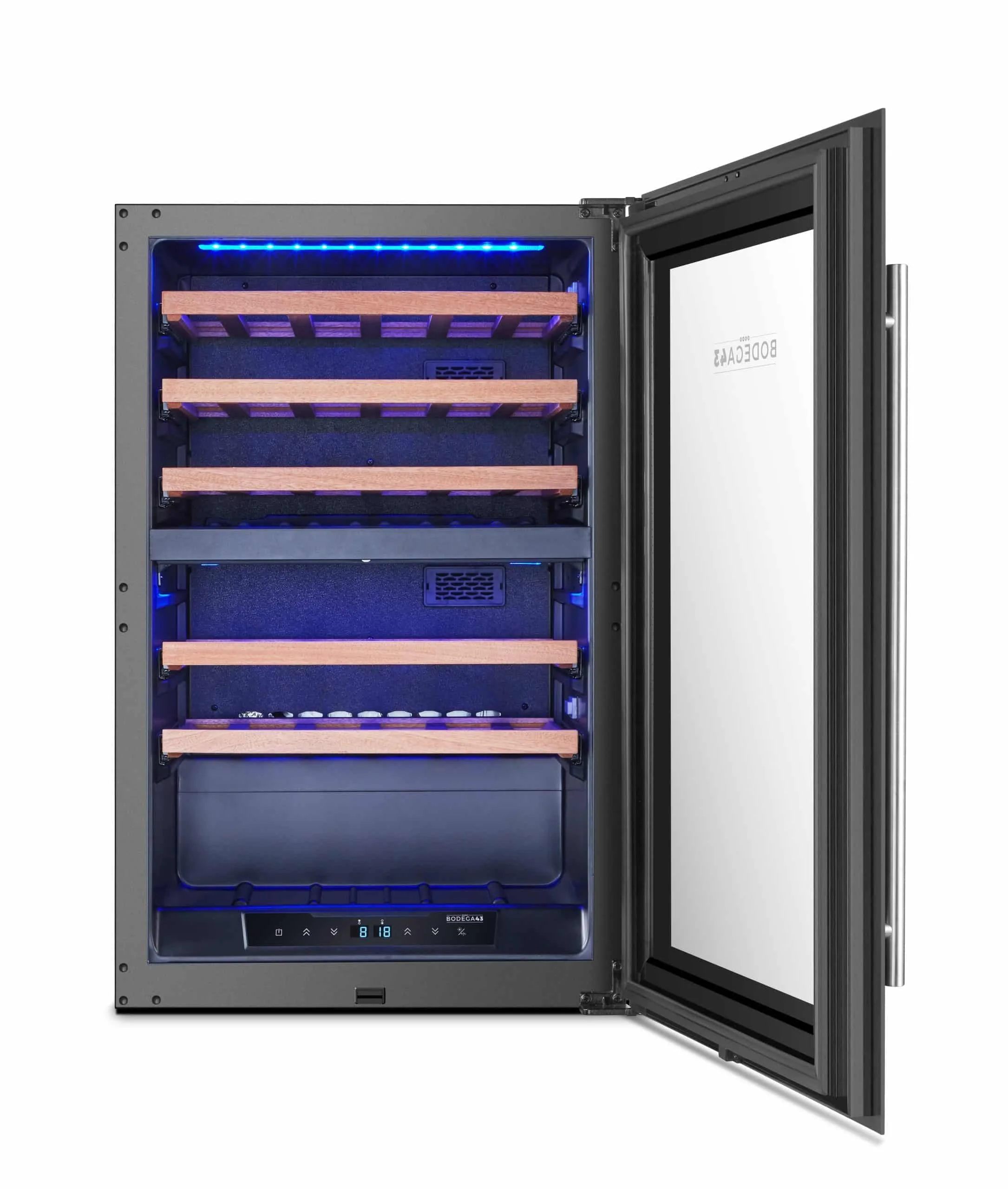 BODEGA43-42 Einbau Weinkühlschrank - Luxuriöse Weinklimaschrank mit 2 Zonen und digitalem Temperaturdisplay - 42 Flaschen, Vollglas-Designtür, 40 dB, 5 Ausziehbare Schubladen aus Birkenholz - Image 5