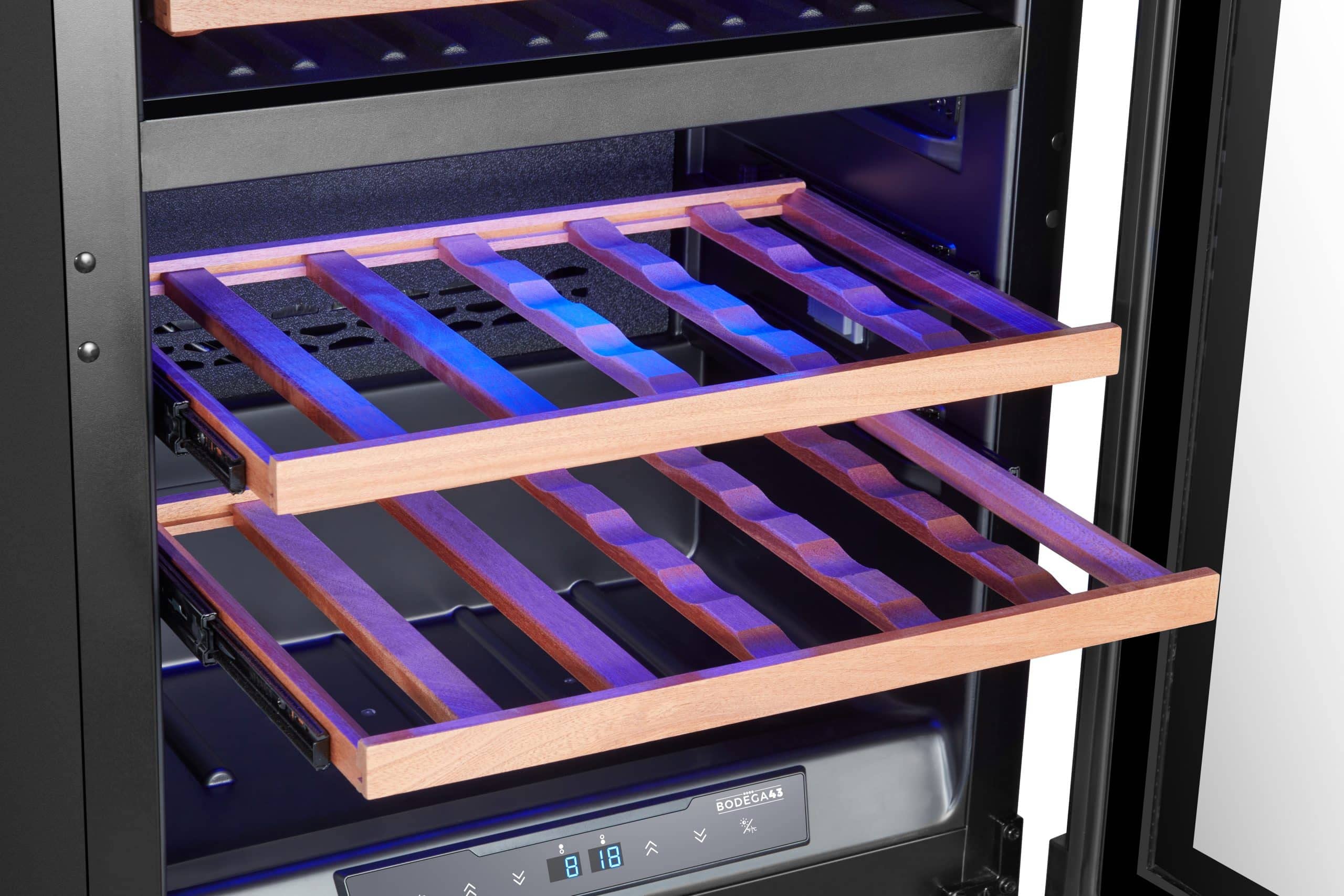 BODEGA43-42 Einbau Weinkühlschrank - Luxuriöse Weinklimaschrank mit 2 Zonen und digitalem Temperaturdisplay - 42 Flaschen, Vollglas-Designtür, 40 dB, 5 Ausziehbare Schubladen aus Birkenholz - Image 8