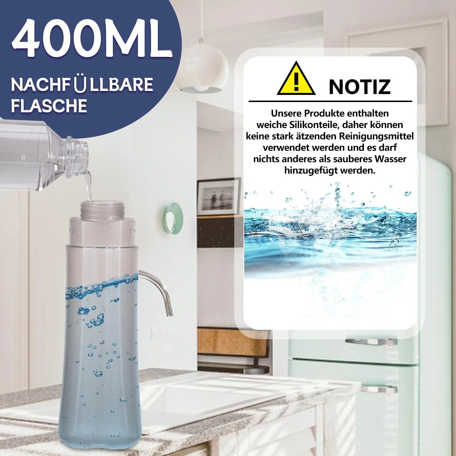 Bodenwischer mit Sprühfunktion, Nass Trocken Wischmopp für Hartböden Laminat Fliesen Küchen, Sprühwischer mit 3 Waschbar Mikrofaser-Wischbezug und 400ML Wassertank - Image 3