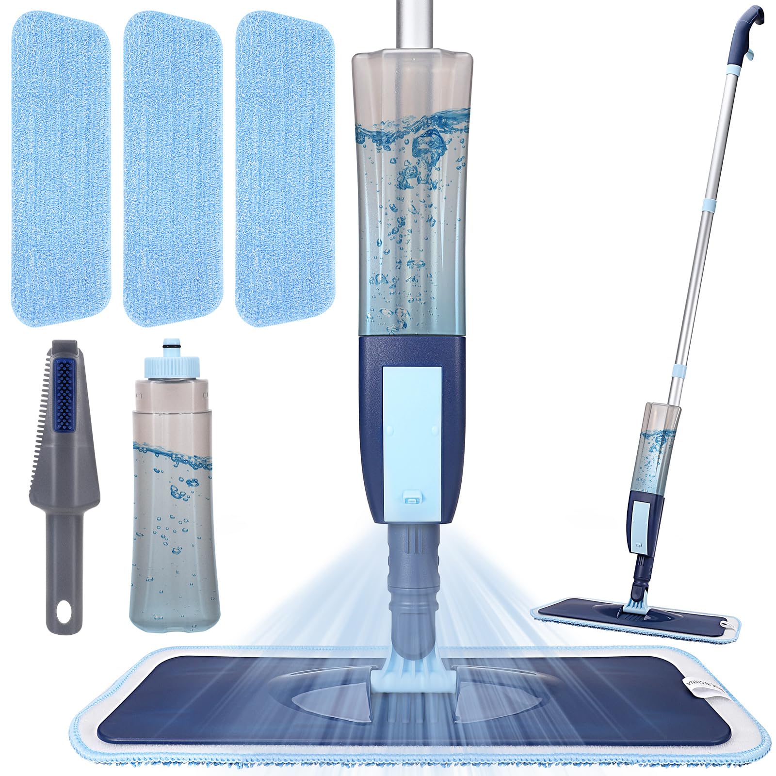 Bodenwischer mit Sprühfunktion, Nass Trocken Wischmopp für Hartböden Laminat Fliesen Küchen, Sprühwischer mit 3 Waschbar Mikrofaser-Wischbezug und 400ML Wassertank - Image 6
