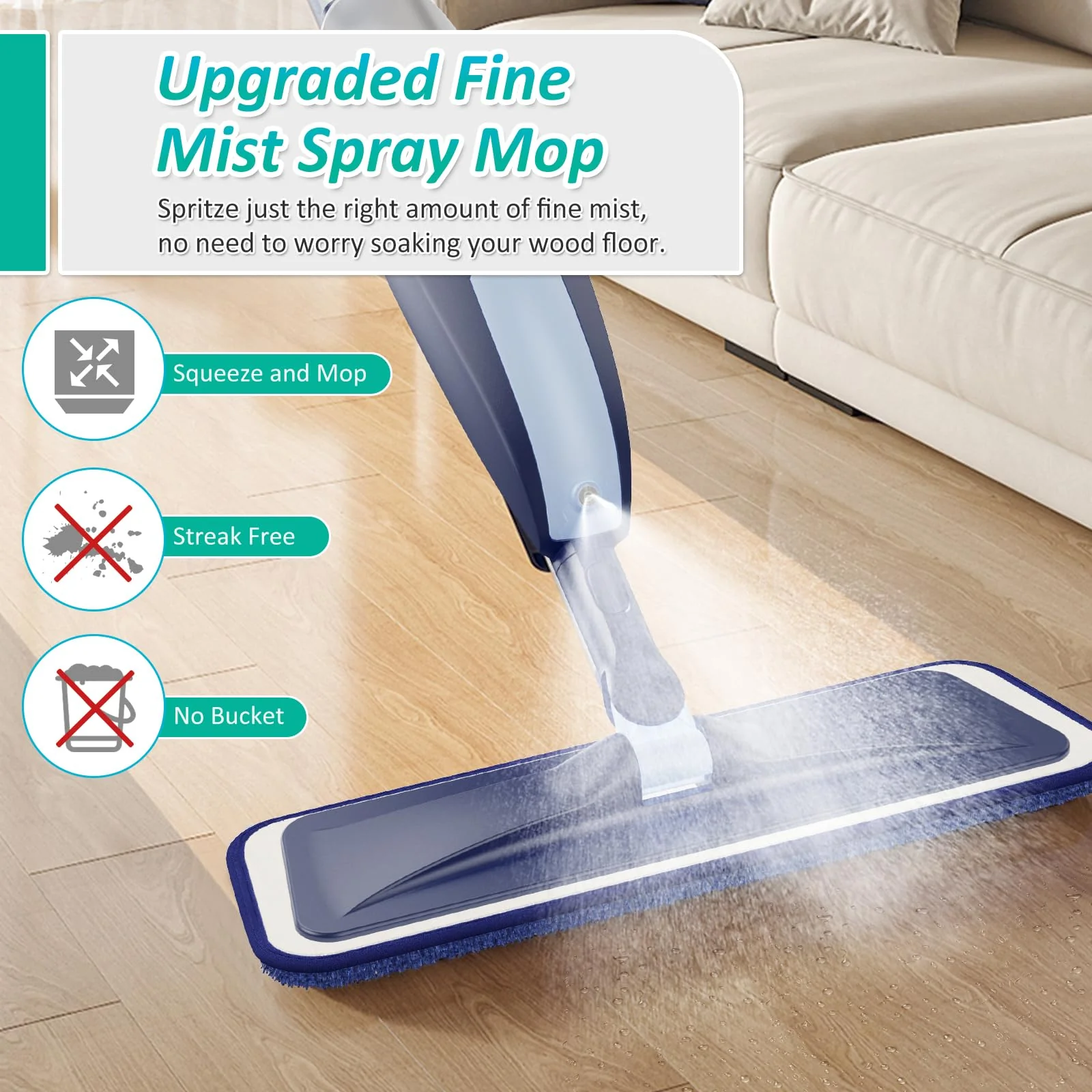 Bodenwischer mit Sprühfunktion, TRAV-ROUND Sprühwischer Bodenwischer Wischmopp mit wassertank Wischer mit Sprühfunktion Spray Mop für Schnelle Reinigung Hartholz, Marmor, Holz, Laminat, Fliesen - Image 2