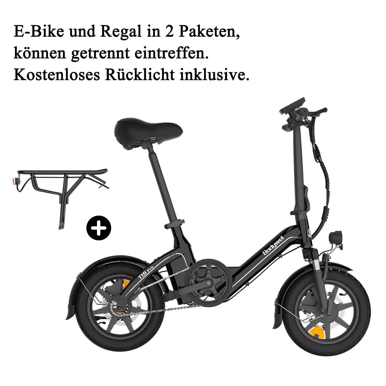 Bodywel T16PRO Mini E Bike 14 Zoll faltbar Elektrofahrrad 250W 36V/7.8Ah Akku mit APP Funk für Herren Damen,Reichweite Max 45 km (Schwarz+Rückpacktrager) - Image 11