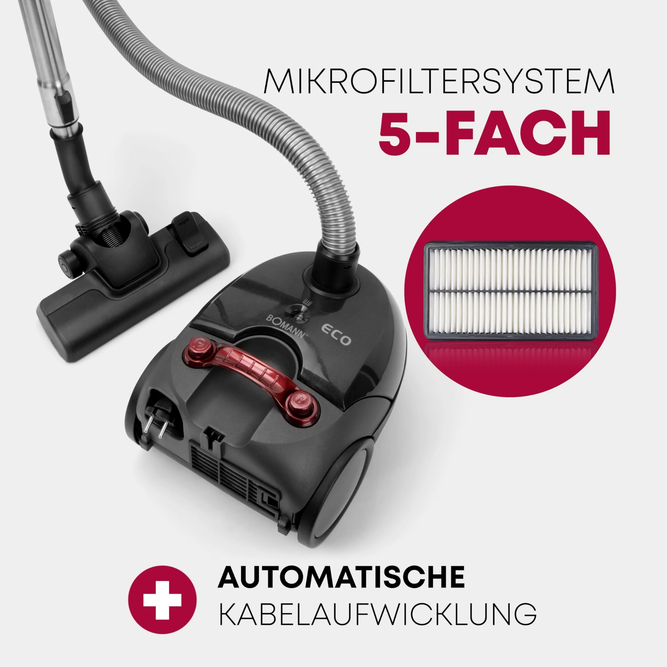 Bomann® Bodenstaubsauger mit energiesparenden 700 Watt | Staubsauger mit 5-Fach Mikrofiltersystem | Sauger mit Beutel | Umschaltbare Bodenbürste und Bürsten-/Fugendüse | BS 9019 CB N anthrazit - Image 6