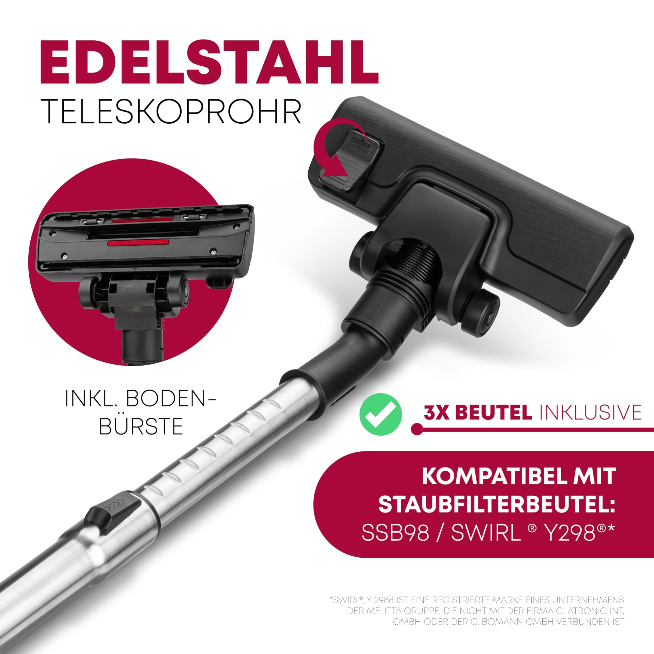 Bomann® Bodenstaubsauger mit energiesparenden 700 Watt | Staubsauger mit 5-Fach Mikrofiltersystem | Sauger mit Beutel | Umschaltbare Bodenbürste und Bürsten-/Fugendüse | BS 9019 CB N anthrazit - Image 7