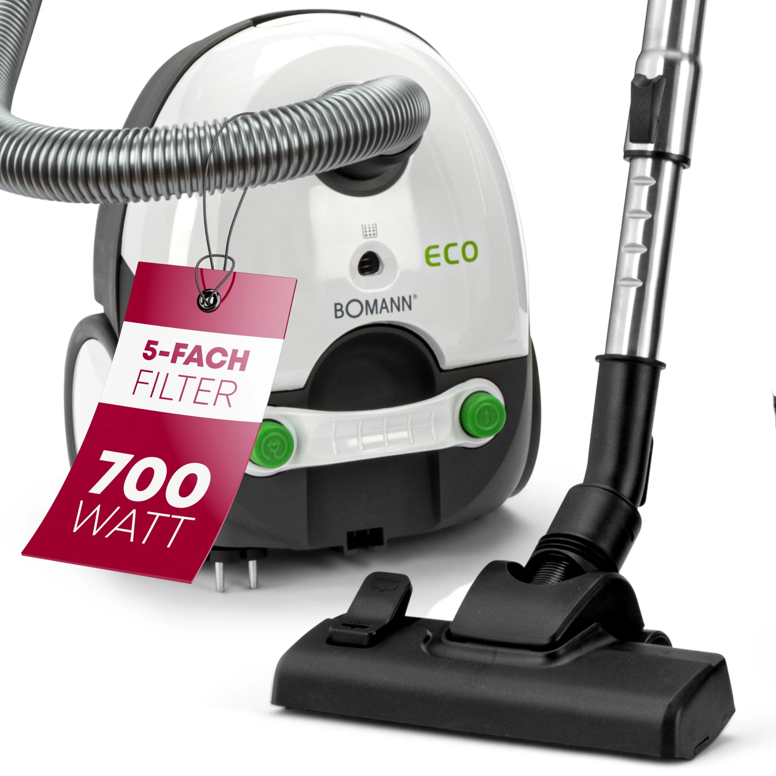 Bomann® Bodenstaubsauger mit energiesparenden 700 Watt | Staubsauger mit 5-Fach Mikrofiltersystem | Sauger mit Beutel | Umschaltbare Bodenbürste und Bürsten-/Fugendüse | BS 9019 CB N weiß - Image 5
