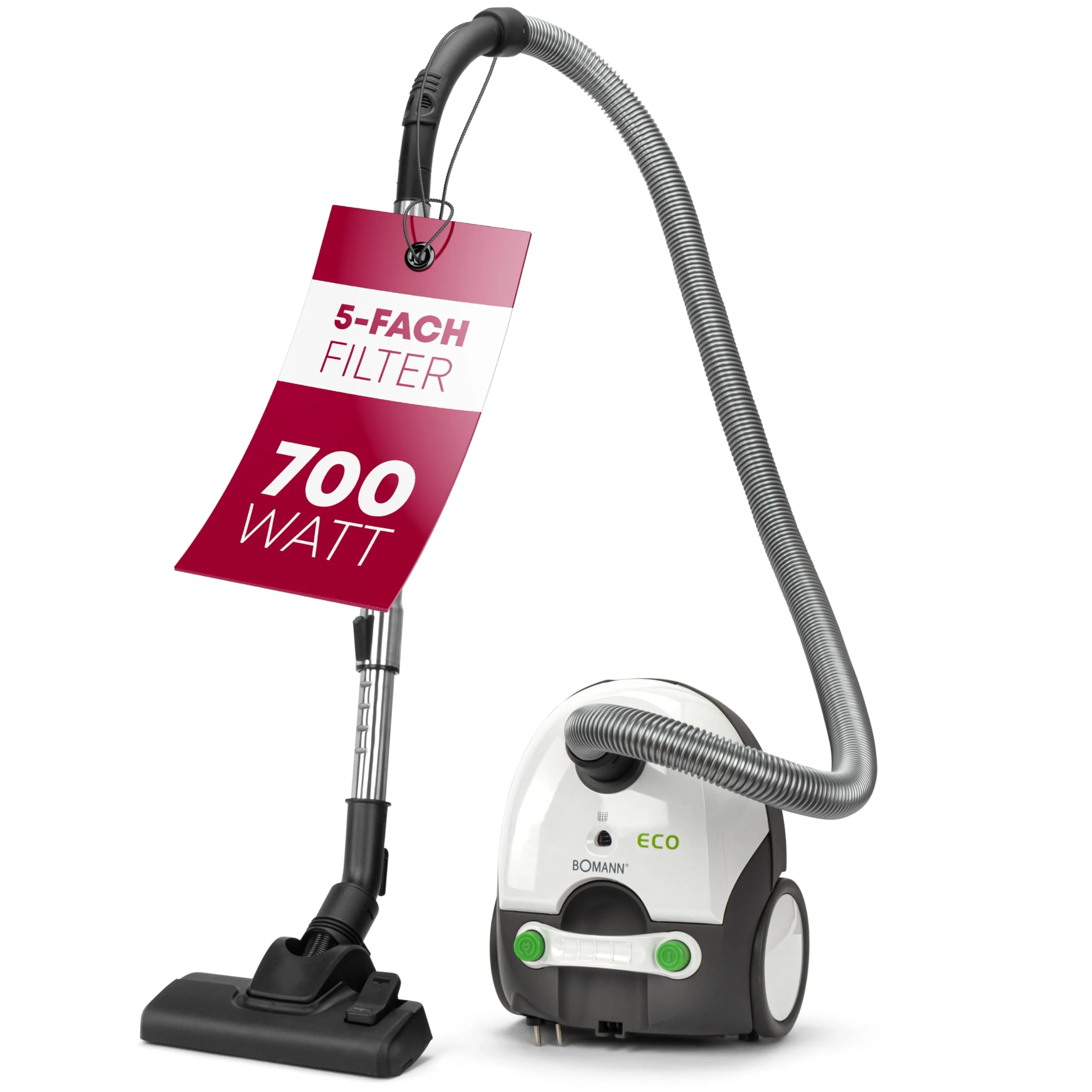 Bomann® Bodenstaubsauger mit energiesparenden 700 Watt | Staubsauger mit 5-Fach Mikrofiltersystem | Sauger mit Beutel | Umschaltbare Bodenbürste und Bürsten-/Fugendüse | BS 9019 CB N weiß - Image 7