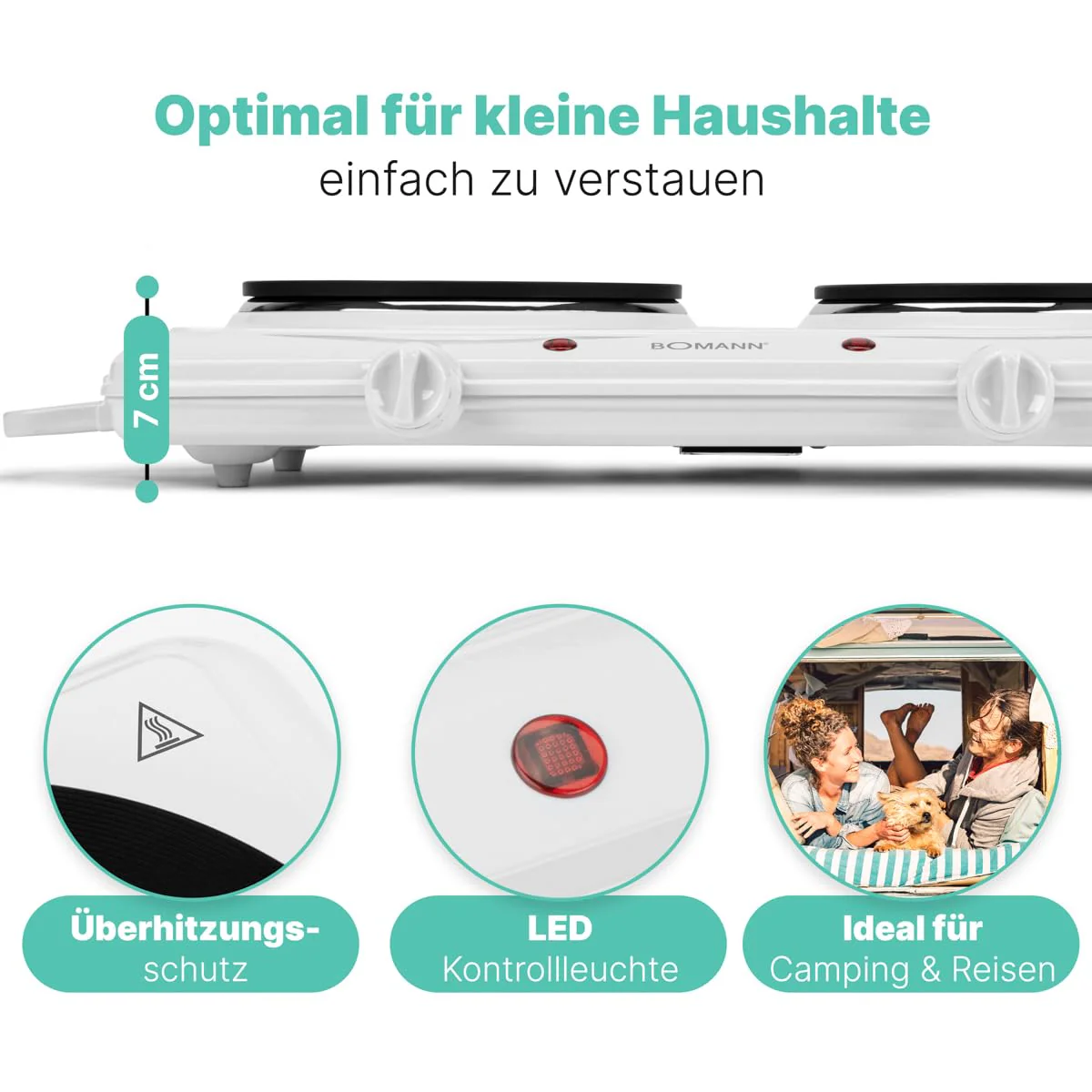 Bomann® Doppelkochplatte | Leistungsstarke Kochplatte mit stufenlos regelbaren Thermostaten | 2 Kochplatten | Cool-TouchGriffe | Doppelkochfeld mit 1500W/1000W | DKP 5028 CB - Image 2