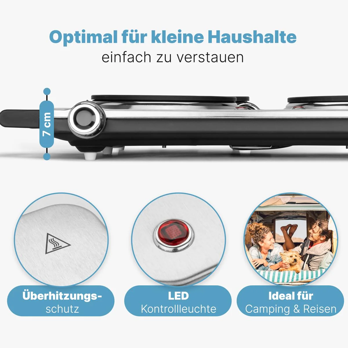 Bomann® Edelstahl-Doppelkochplatte | Kochplatte mit 2 Kochfeldern | 2500W | elektrische Herdplatte mit Cool Touch-Griffen | Kochfelder mit Überhitzungsschutz | DKP 5033 CB - Image 5